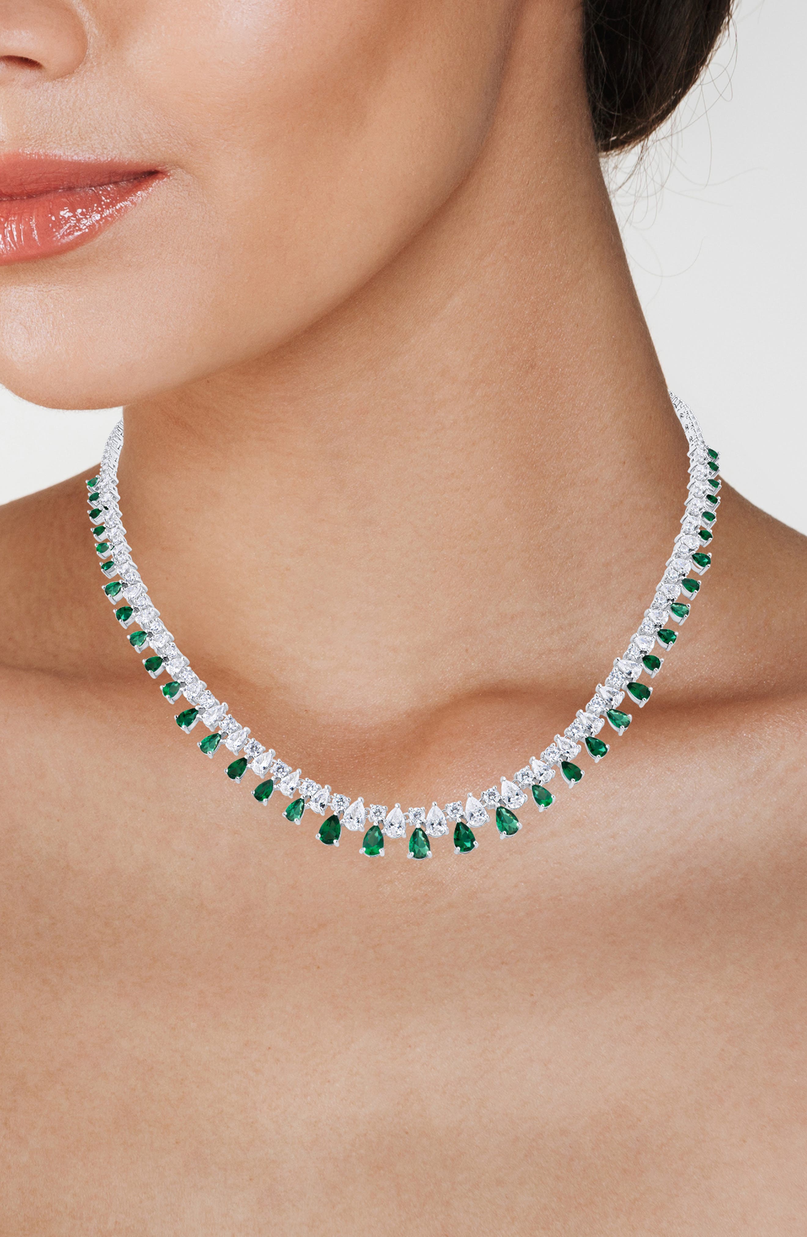 CZ by Kenneth Jay Lane Cubic Zirconia Teardrop Fringe Necklace