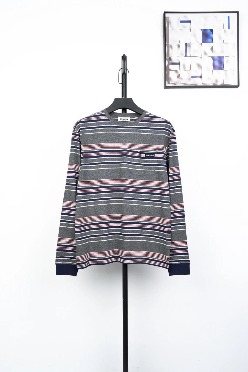 Miu Miu Purple Grey Stripe Crewneck Long Sleeve T-Shirt product photo from LabelPicks