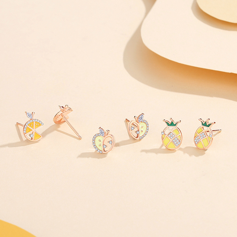 Original lemon-shaped earrings, made of pure silver, Korean style, unique design, delicate and fresh, perfect for young girls, trendy earrings