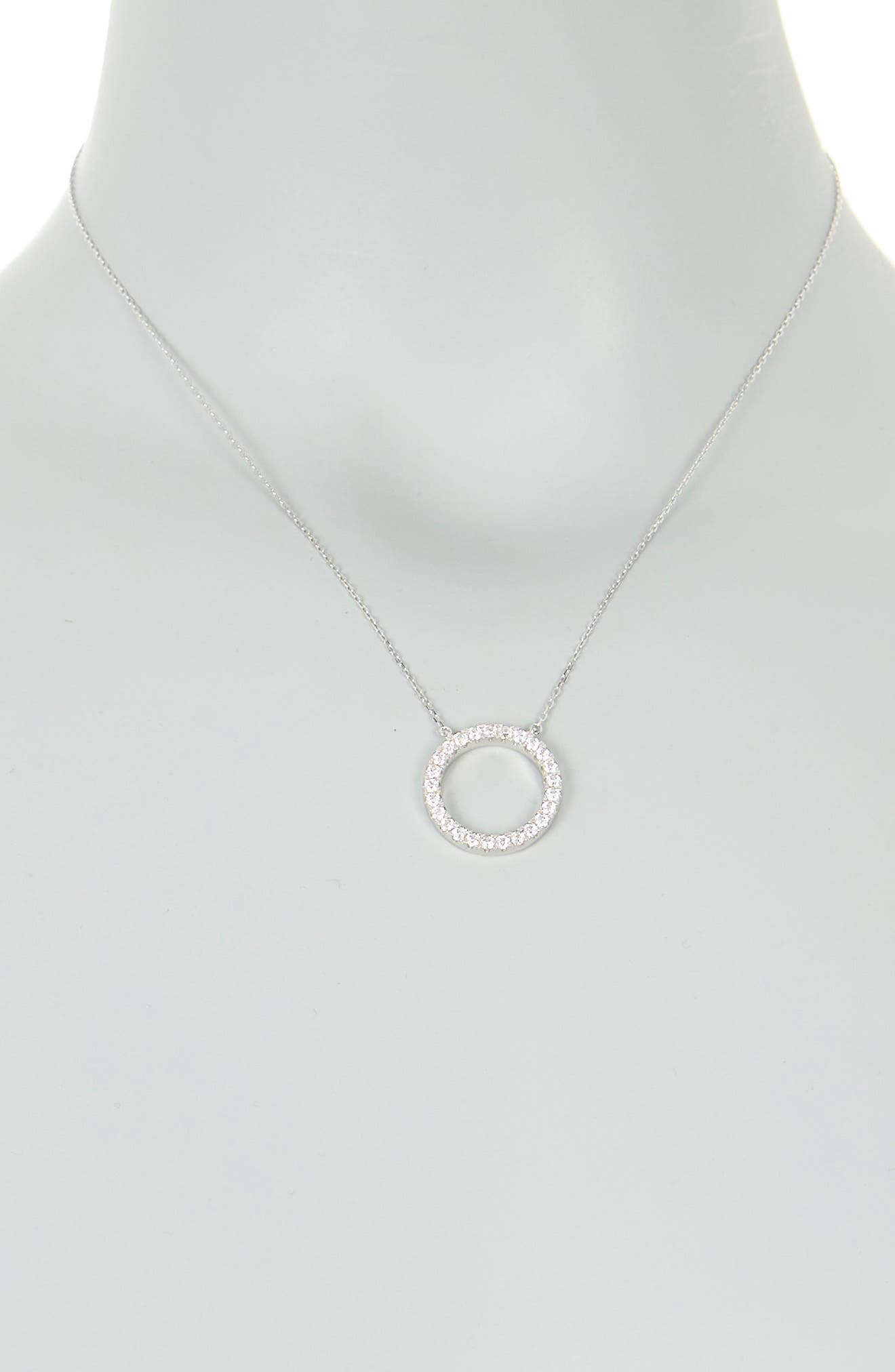 SUZY LEVIAN Sterling Silver Pavé White Cubic Zirconia Circle Pendant Necklace
