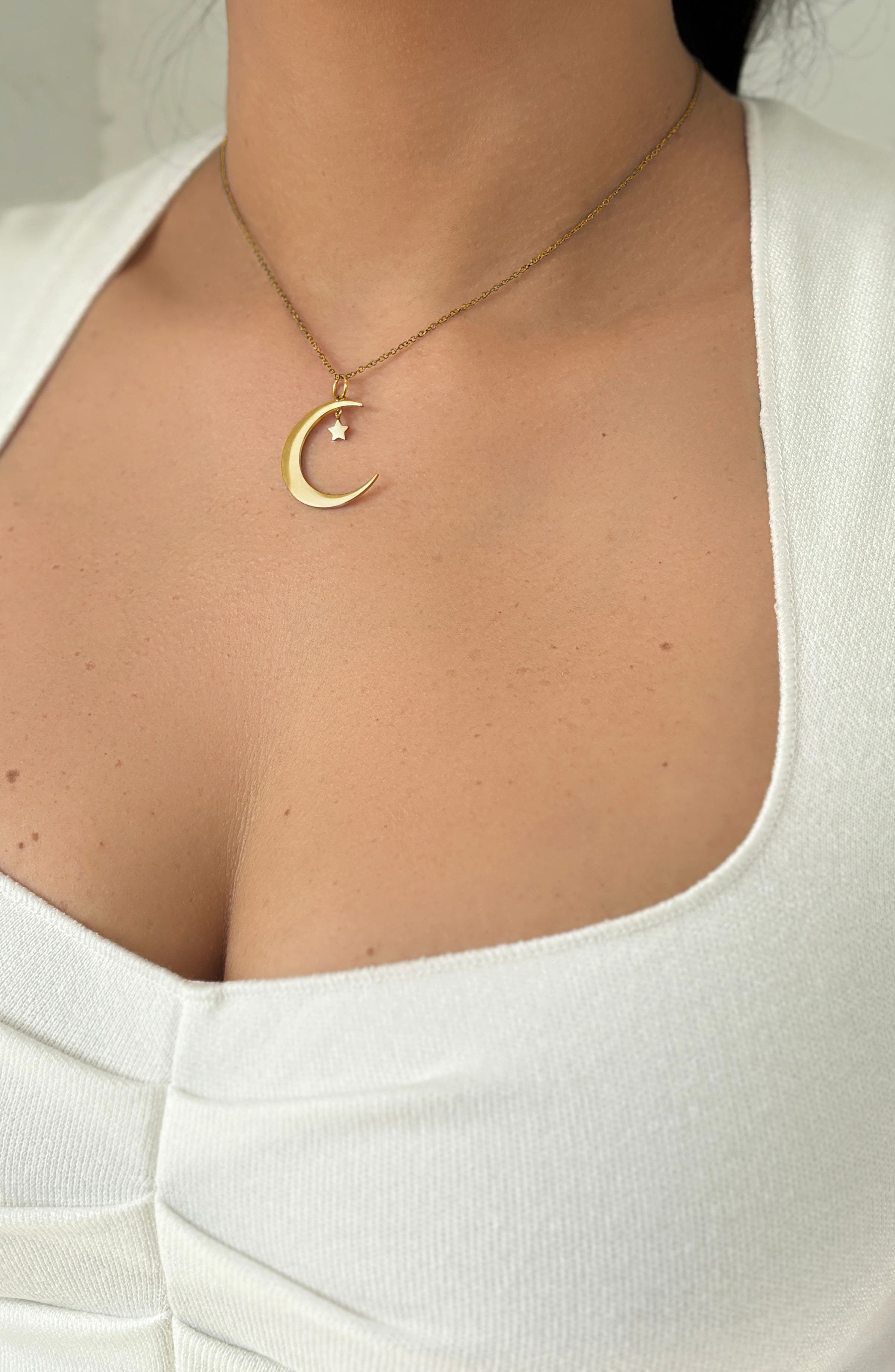 Adornia Hanging Moon & Star Pendant Necklace