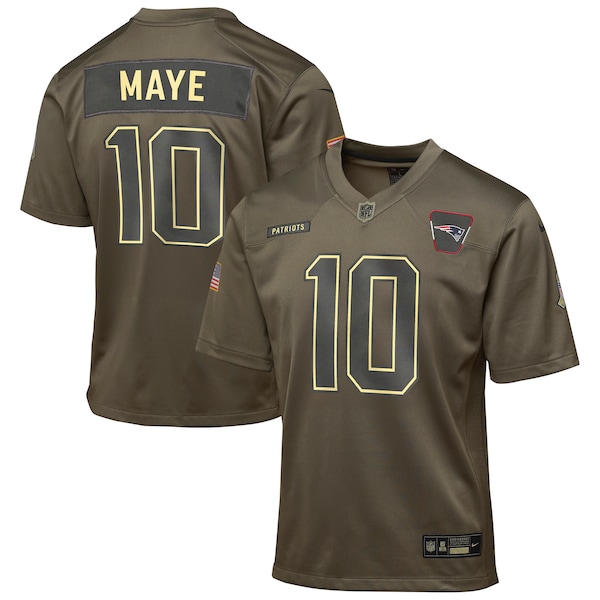 Drake Maye New England Patriots Nike Youth 2025 Salute to Service Game Jersey - Olive