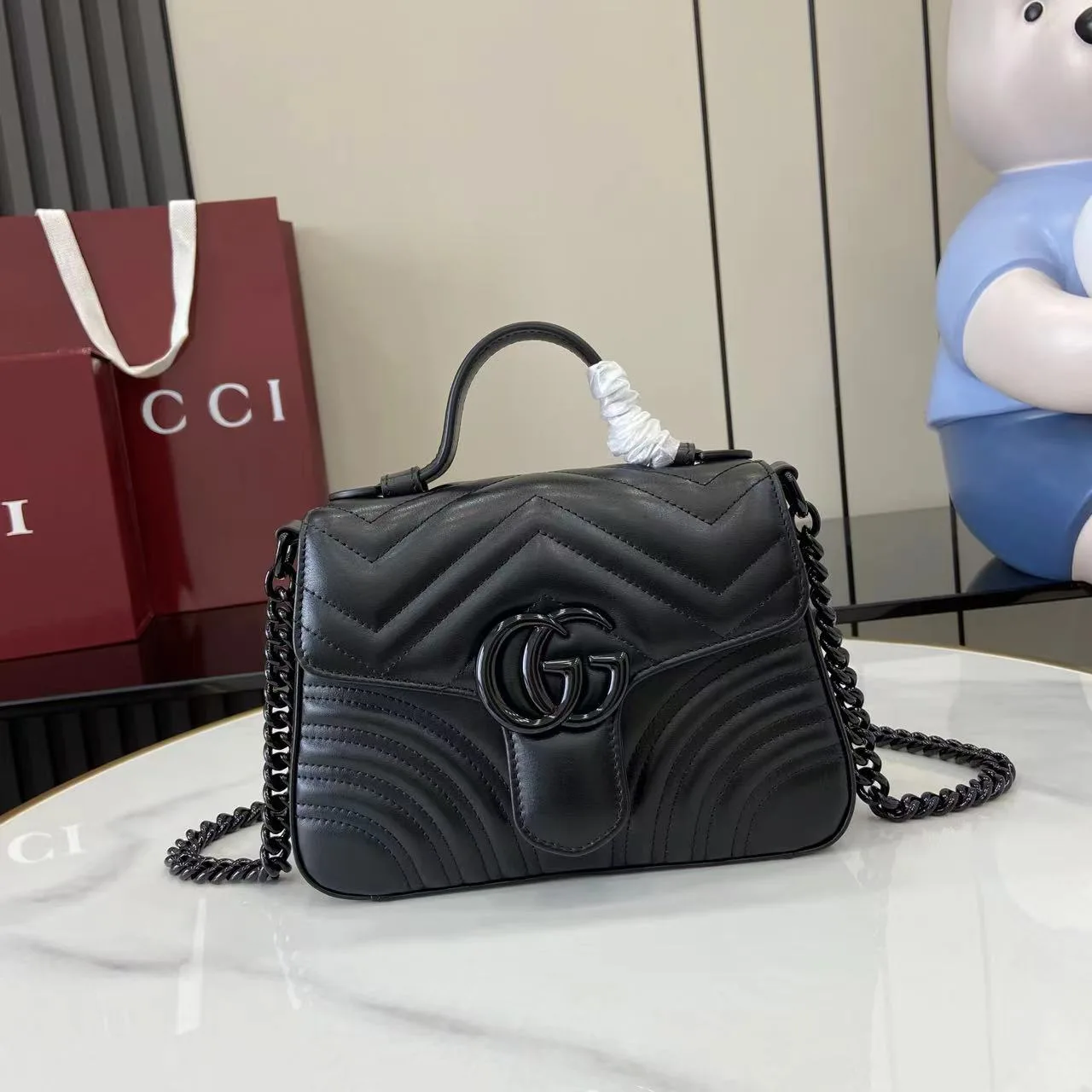 Gucci Black Marmont GG Supreme Canvas Top Handle Bag product photo from LabelPicks