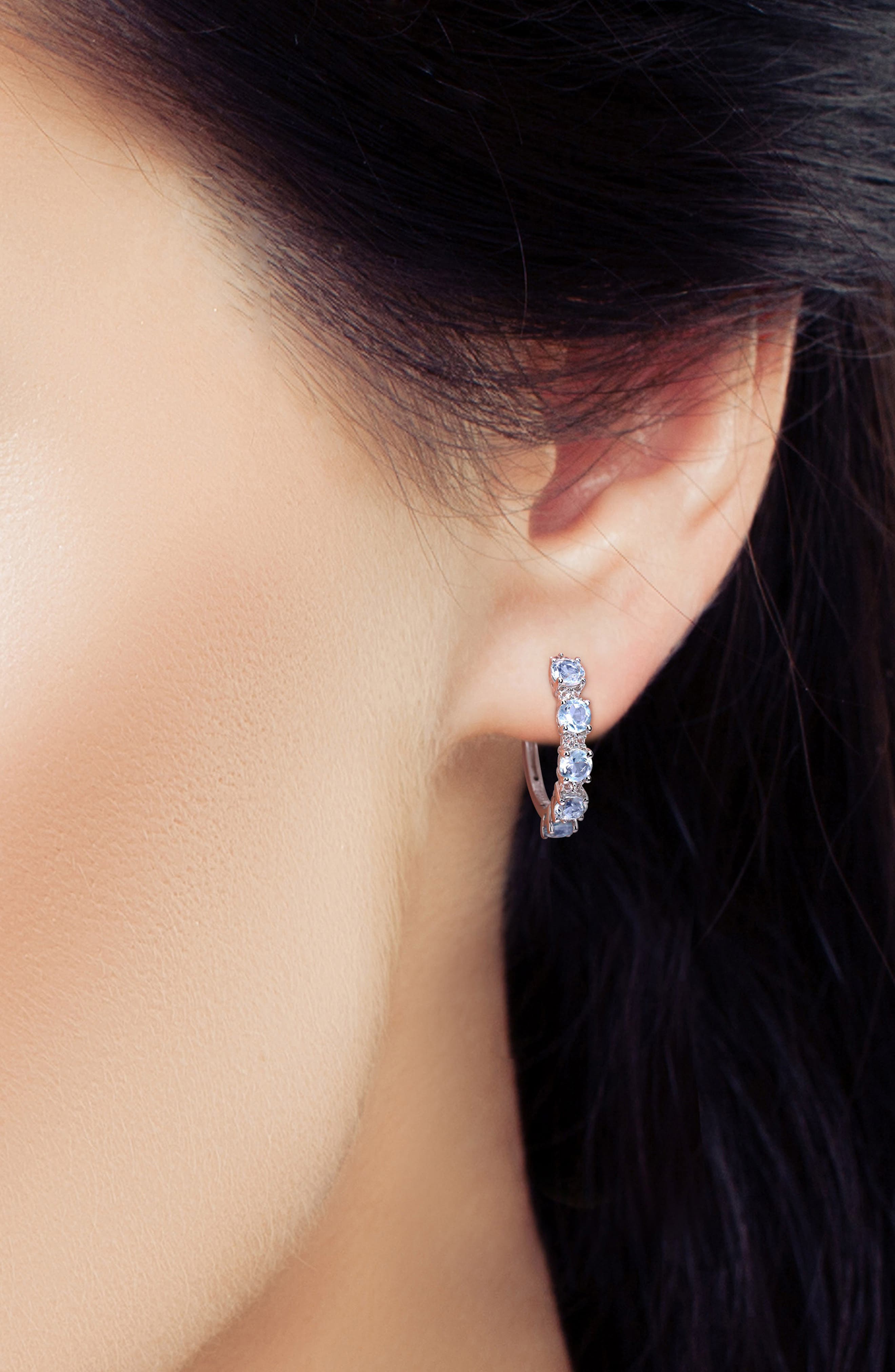 DELMAR Sterling Silver Sky Blue Topaz & White Topaz Huggie Hoop Earrings
