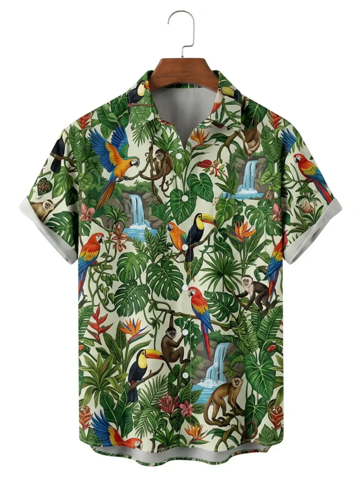 Men's printed shirts Tropical Rainforest Parrot Monkey Hawaiian Shirt