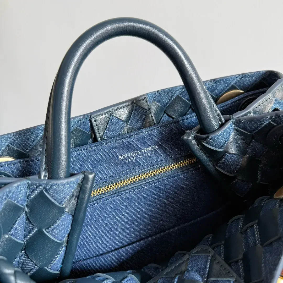 Bottega Veneta Andiamo Navy Intrecciato Woven Leather Top Handle Bag product photo from LabelPicks