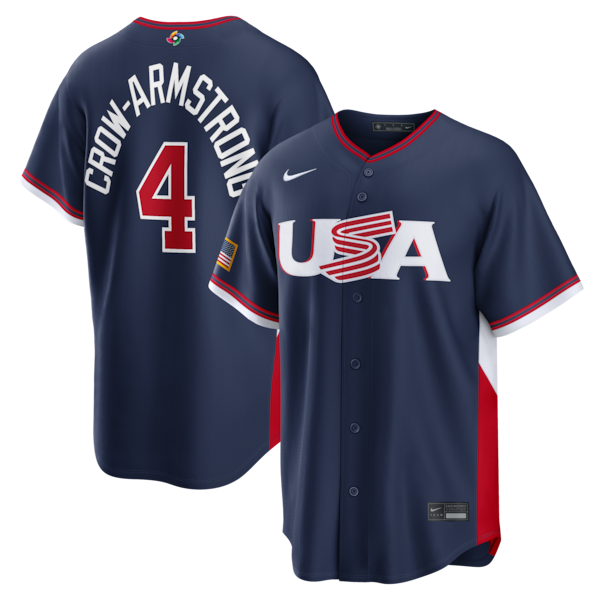 Men's USA Baseball Pete Crow-Armstrong Nike 2026 World Baseball Classic Road Stadium Jersey - Navy/White
