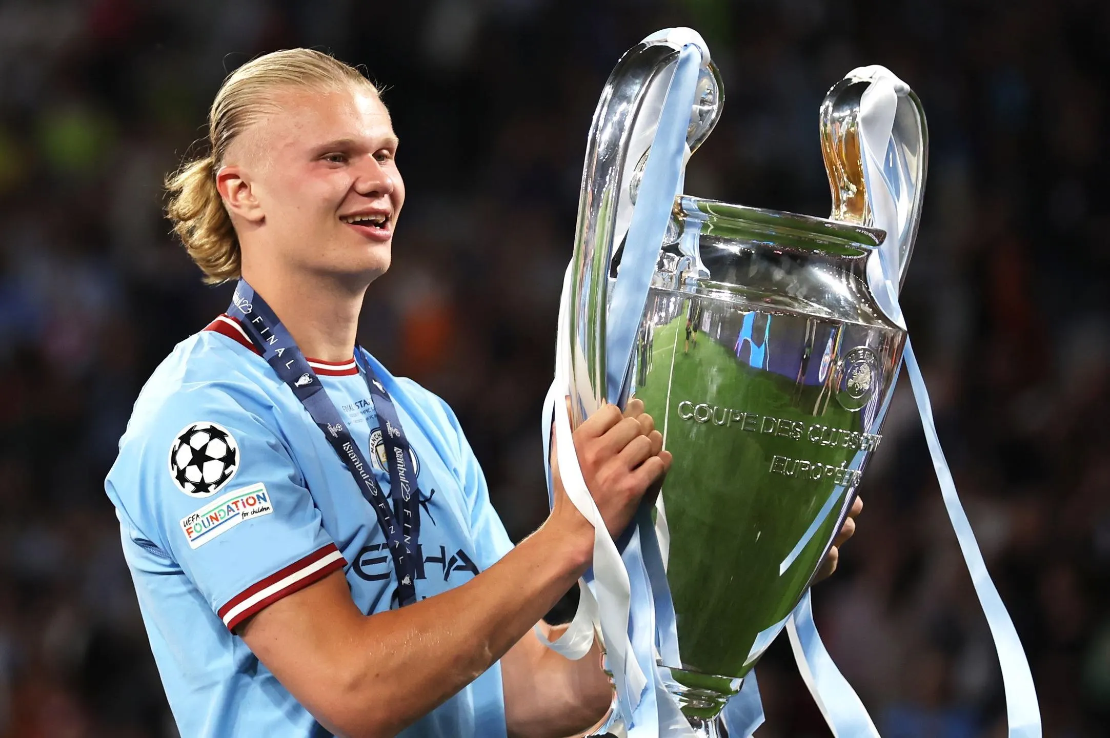 Erling Haaland SIGNED Man City 22/23 UCL Winning Home Jersey/Shirt - COA - 2022