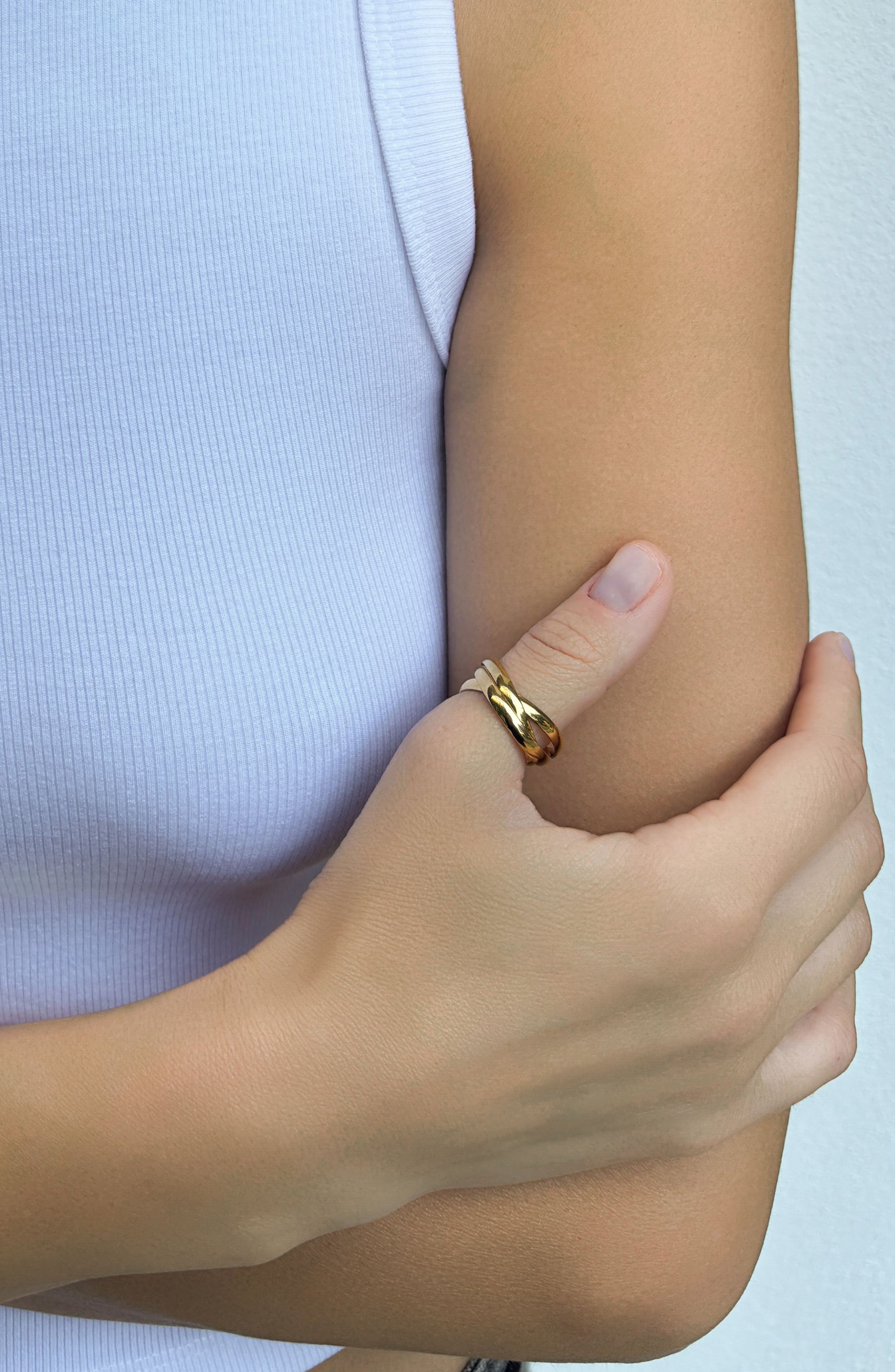 Adornia 18K Gold Plated Stainless Steel Interlocking Triple Band Ring
