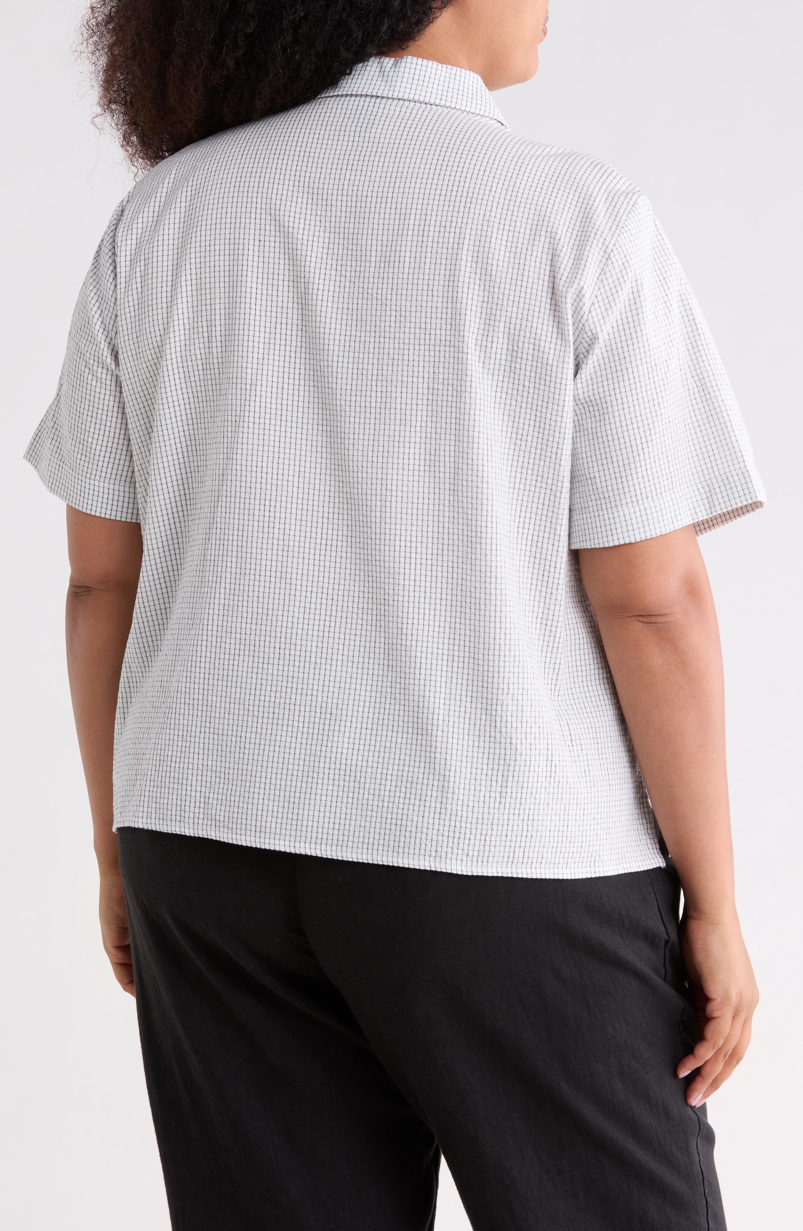 Eileen Fisher Grid Print Organic Cotton Camp Shirt