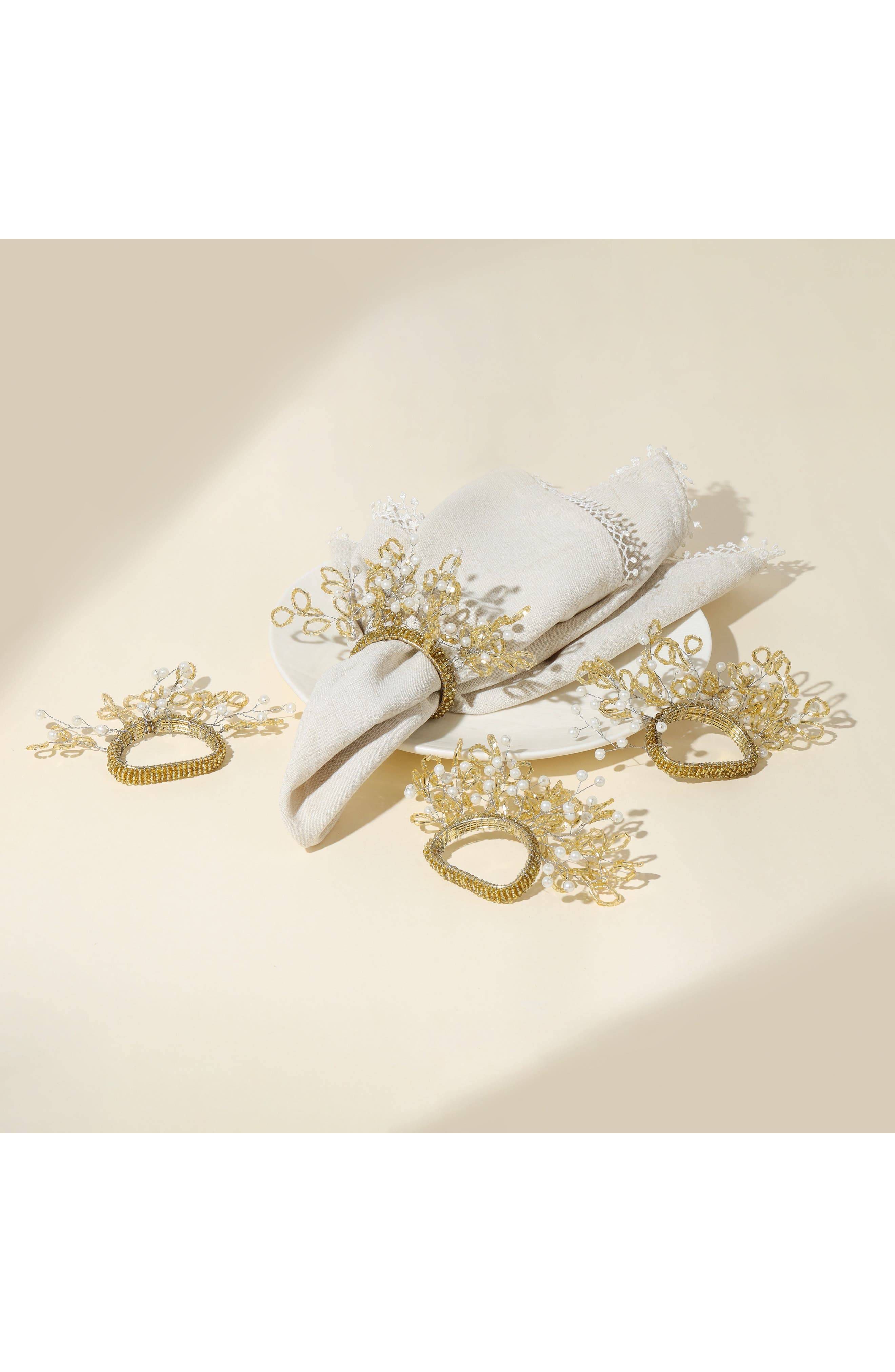 Tiramisu Aurelia Floral Set of 4 Beaded Napkin Rings