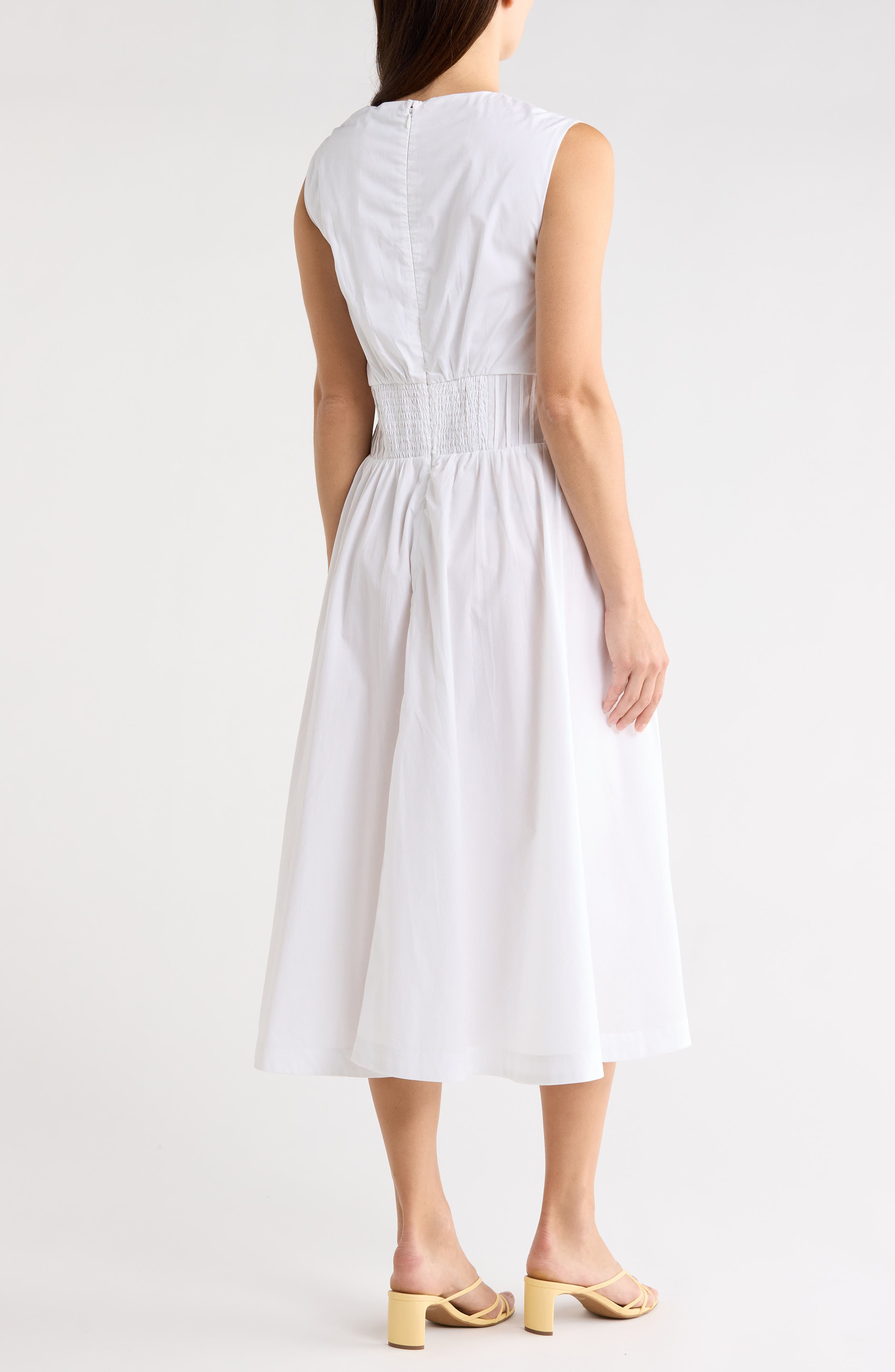 Halogen® Sleeveless Pintucked Empire Waist Cotton Midi Dress