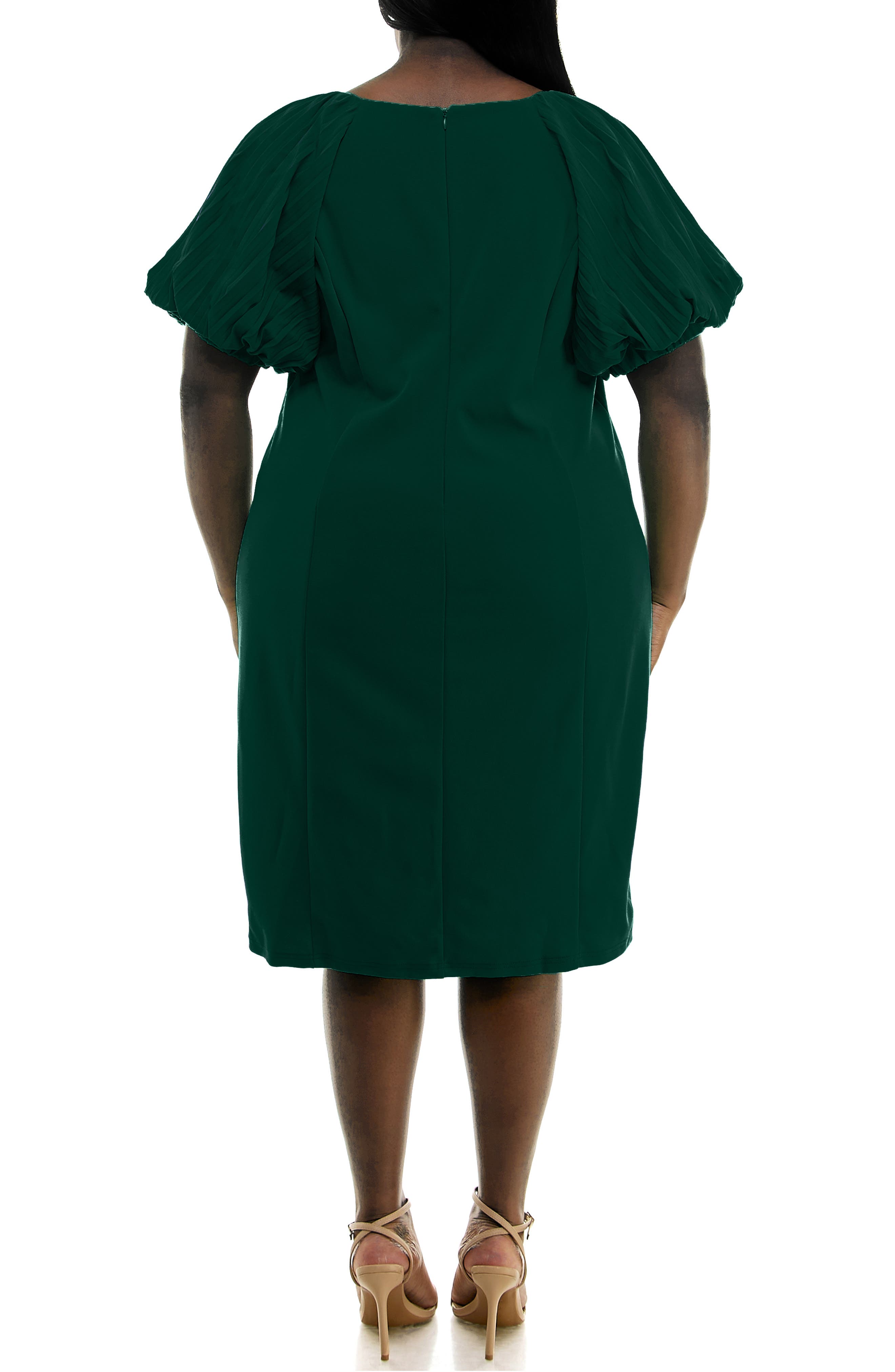 Nina Leonard Pleat Puff Sleeve Midi Dress