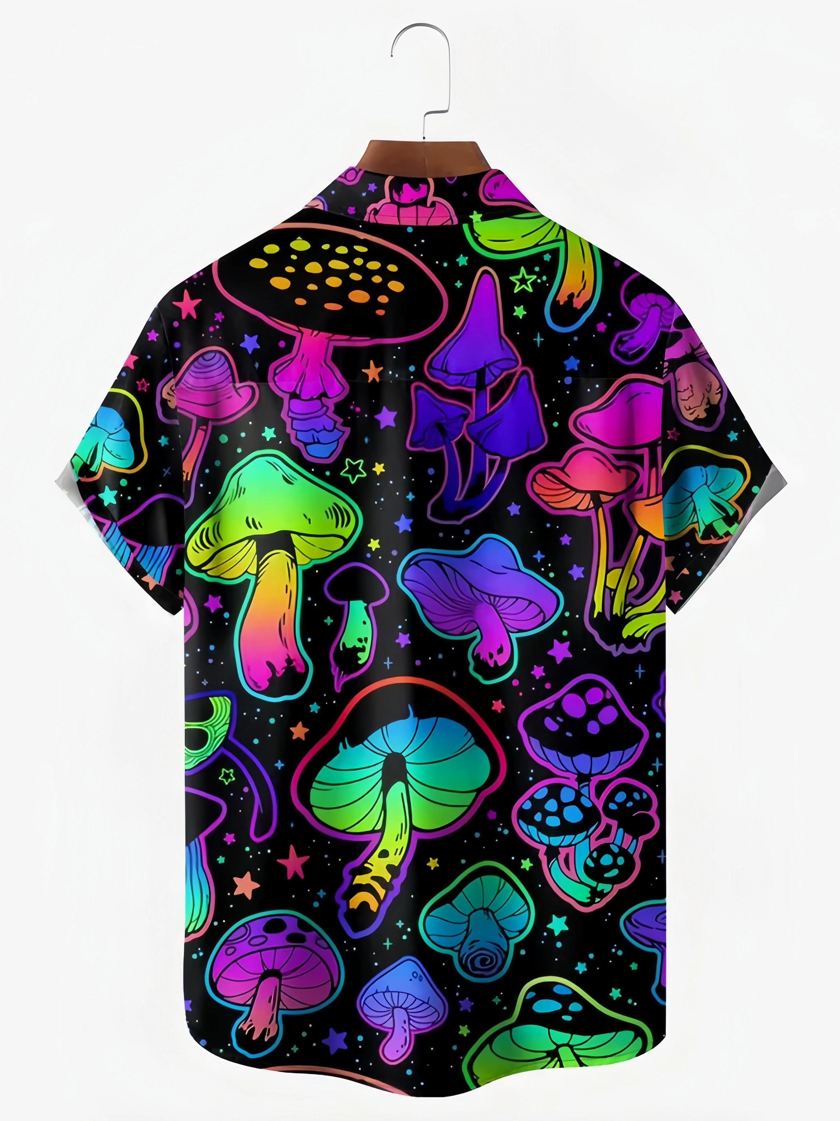 Hippie Mushroom Chest Pocket Short Sleeve Casual Shirt