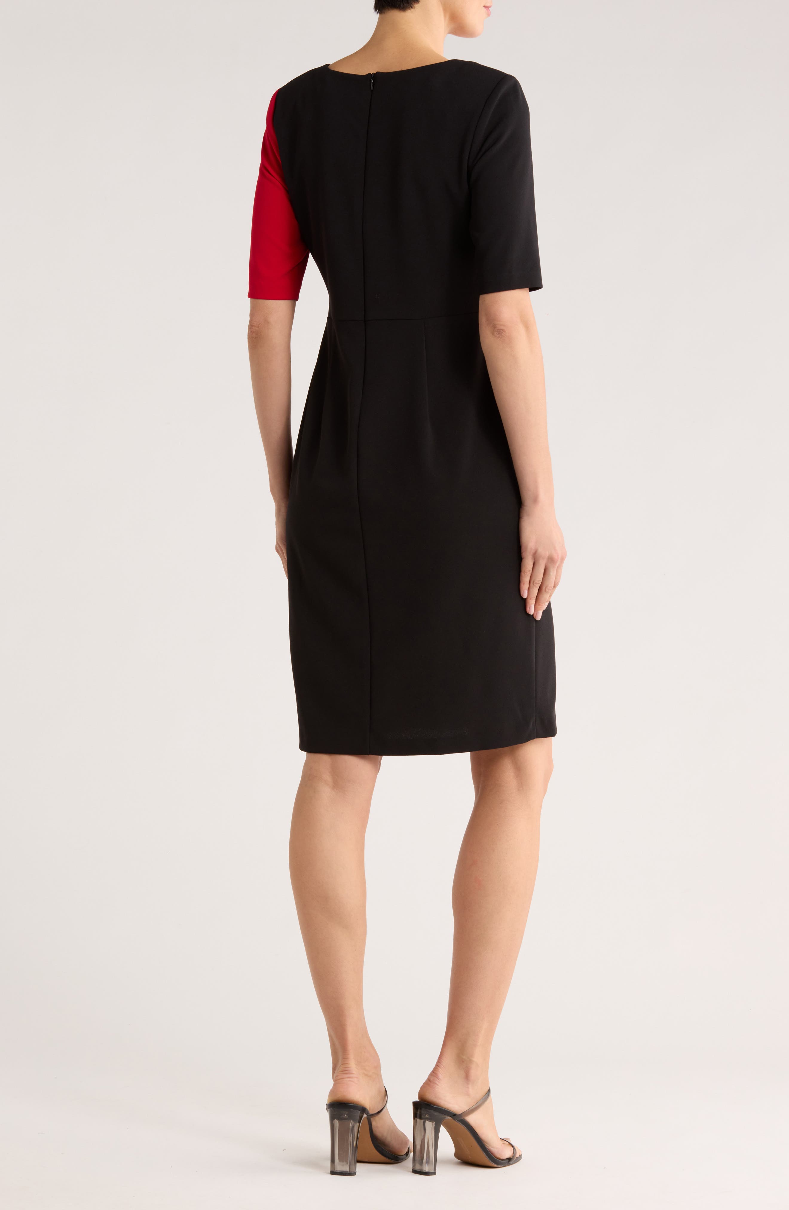 Connected Apparel Colorblock Faux Wrap Dress