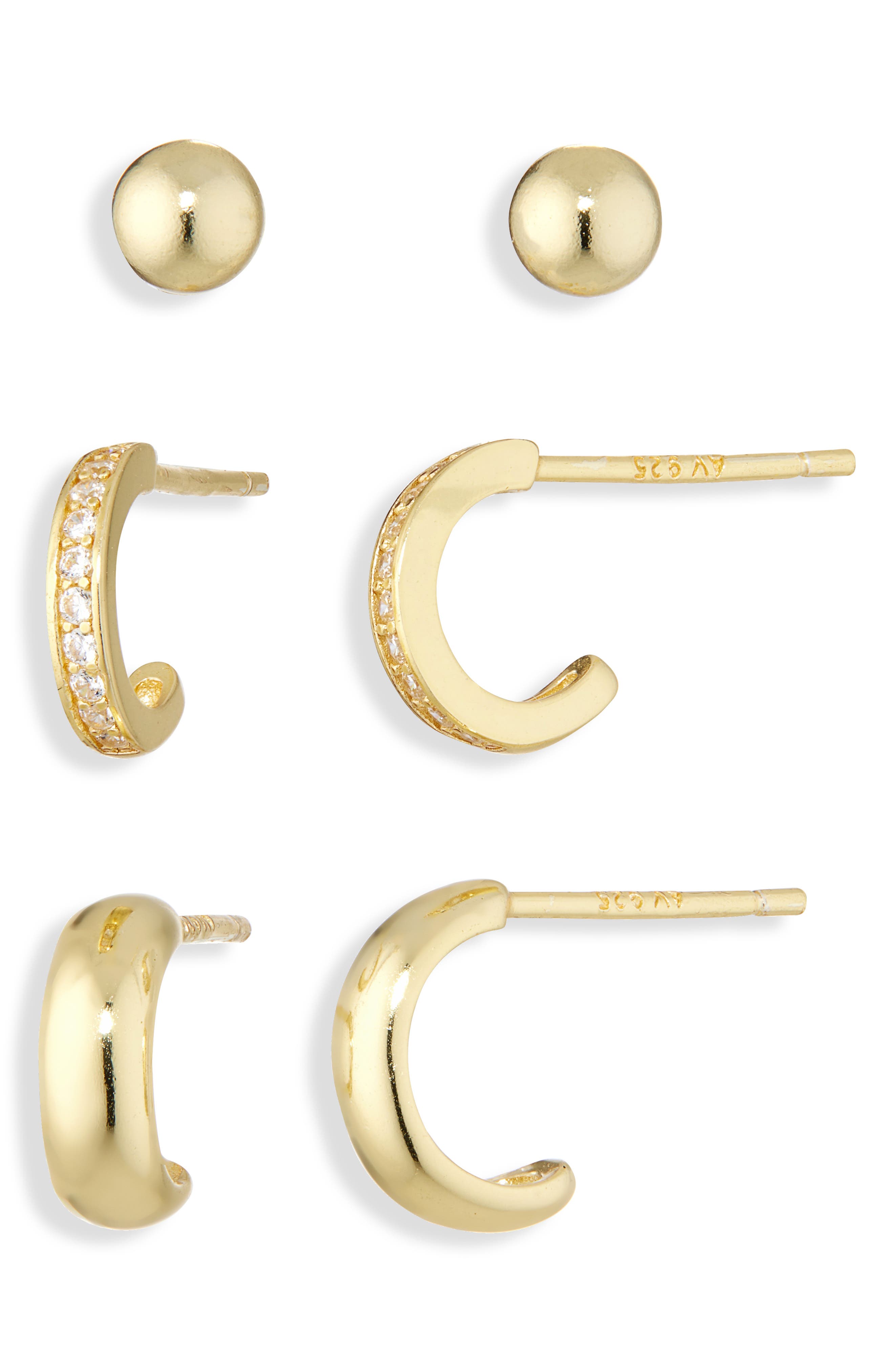 ARGENTO VIVO Pack of 3 Assorted Stud & Hoop Earrings
