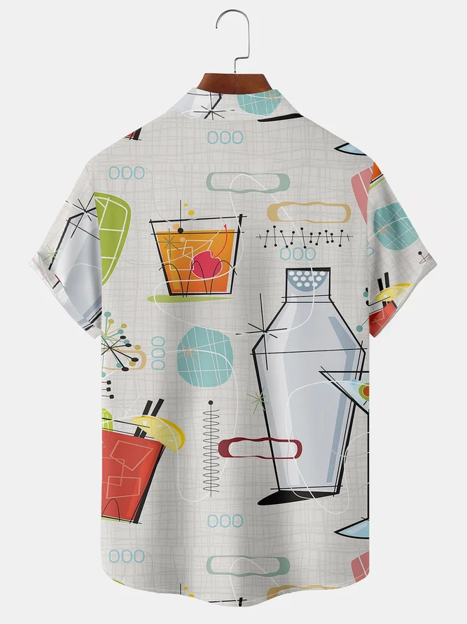 Men's Geometric Casual Short Sleeve Hawaiian Shirt with Chest Pocket