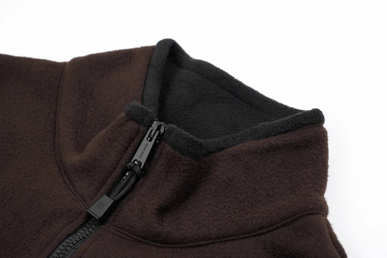 Miu Miu Brown Logo Fleece Stand Collar Jacket product photo from LabelPicks