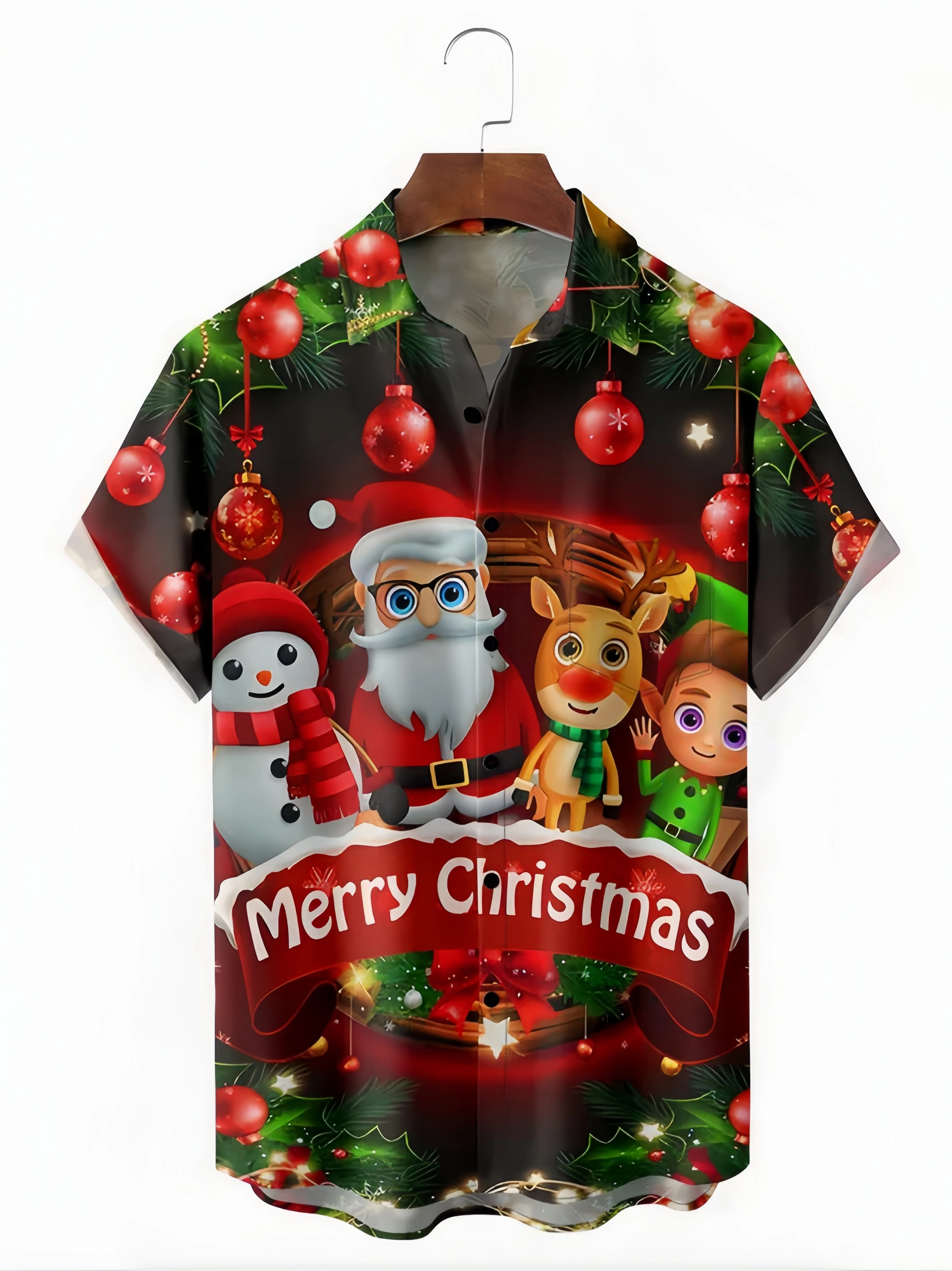 Christmas Chest Pocket Short Sleeve Hawaiian Shirt