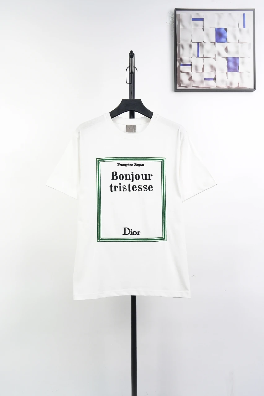 Dior White Green Frame Poem Embroidered T-Shirt product photo from LabelPicks