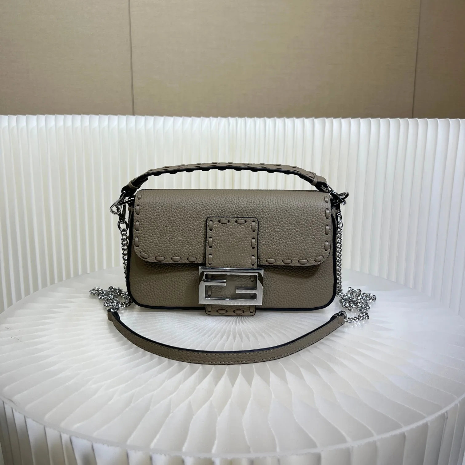 Fendi Baguette Grey Grained Leather Shoulder Bag product photo from LabelPicks