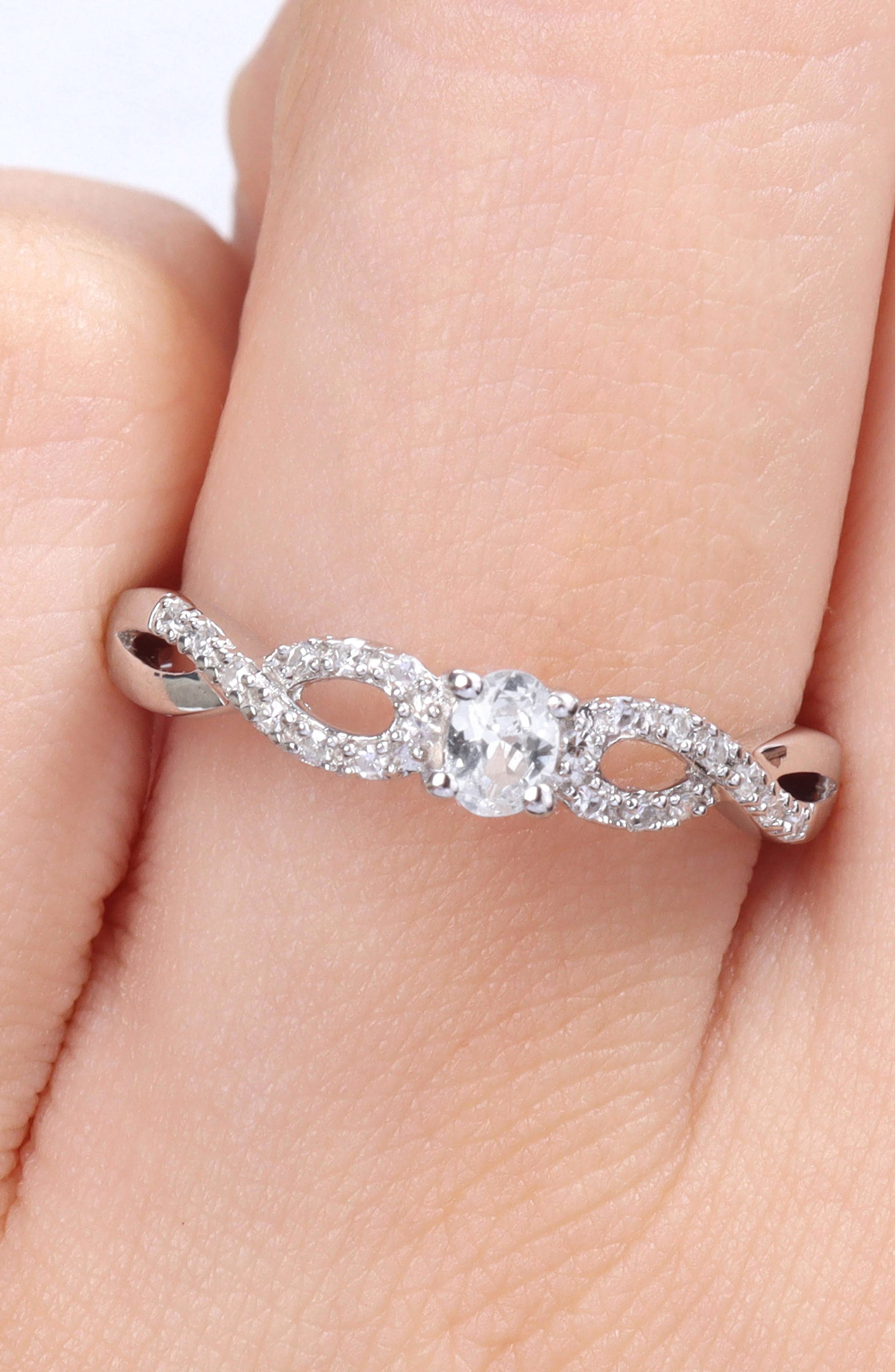 DELMAR Sterling Silver Created White Sapphire & Diamond Ring - 0.08 ctw