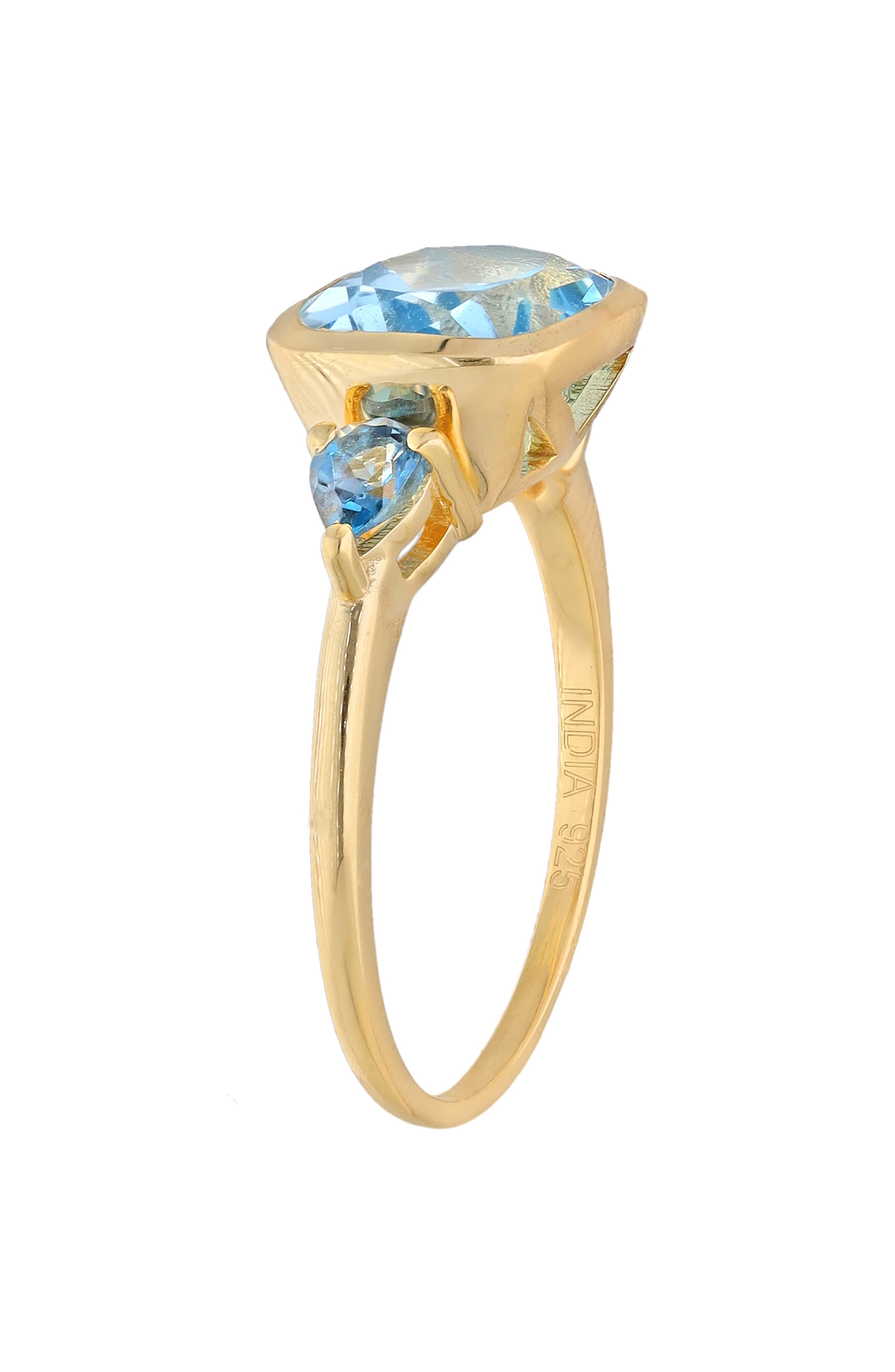 YS GEMS Cushion & Trillion Cut Blue Topaz Ring