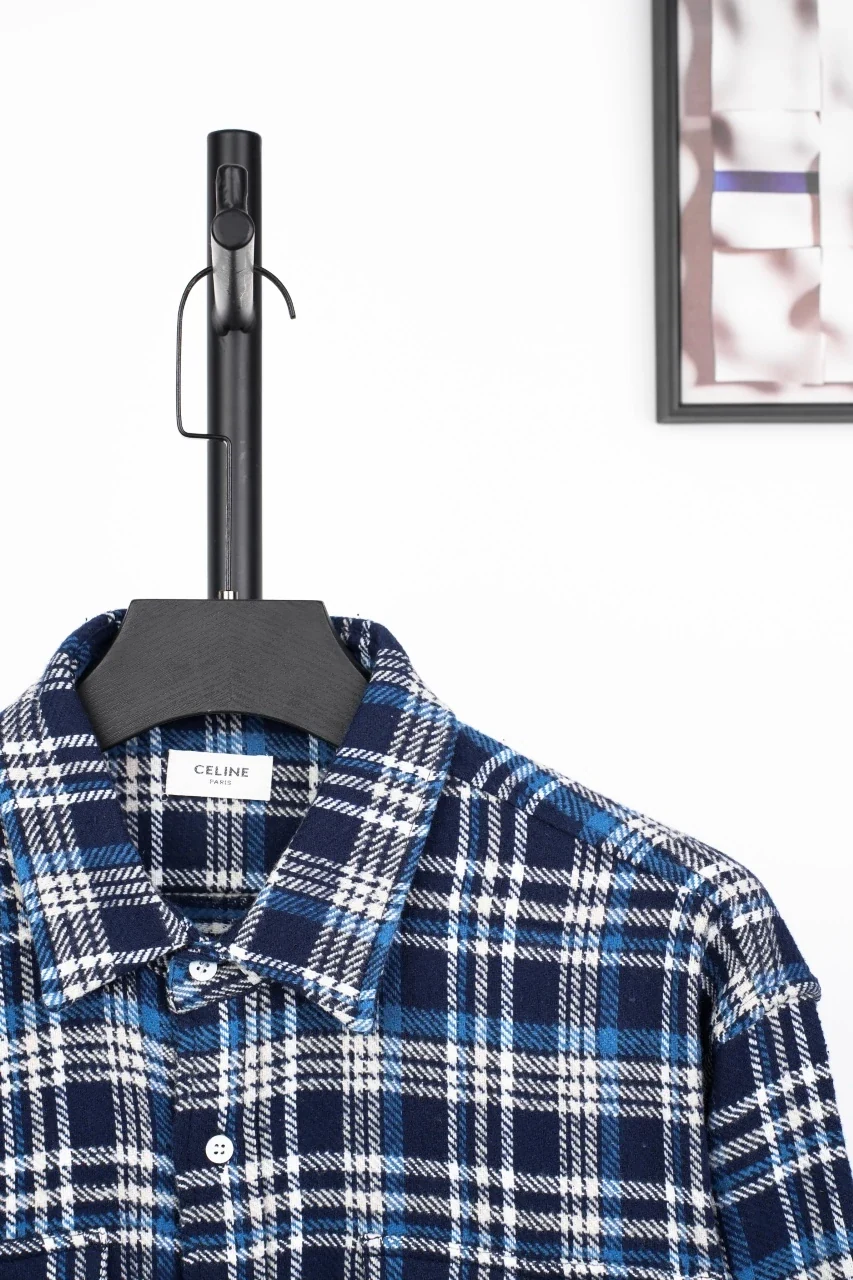CELINE Blue White Plaid Triomphe Flannel Shirt product photo from LabelPicks