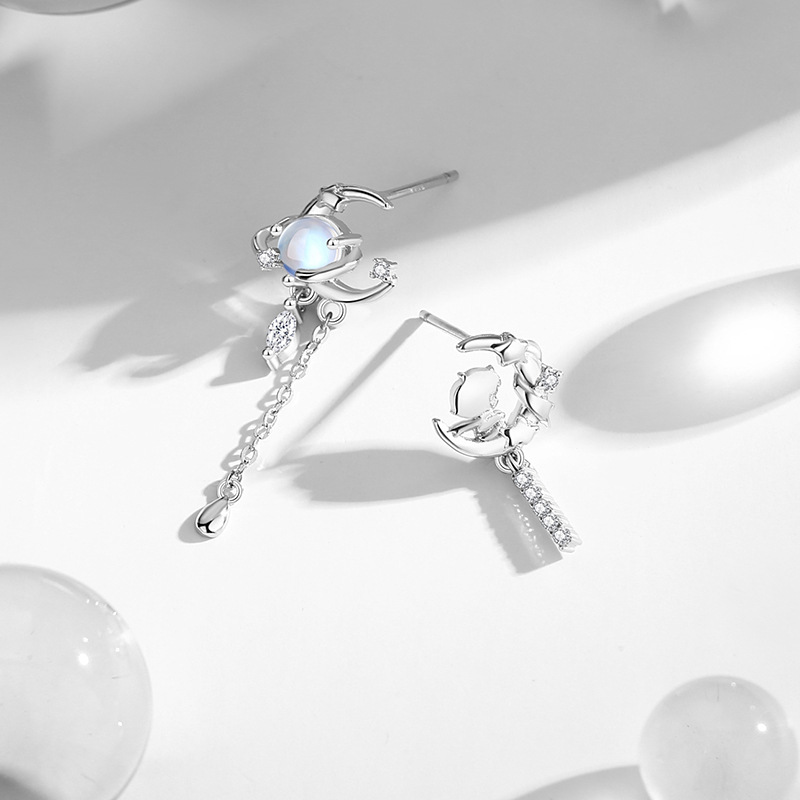 Original Little Prince of the Planet Earrings for Women, 925 Sterling Silver, Summer Korean Style, Ins Niche Moonstone Tassel Earrings