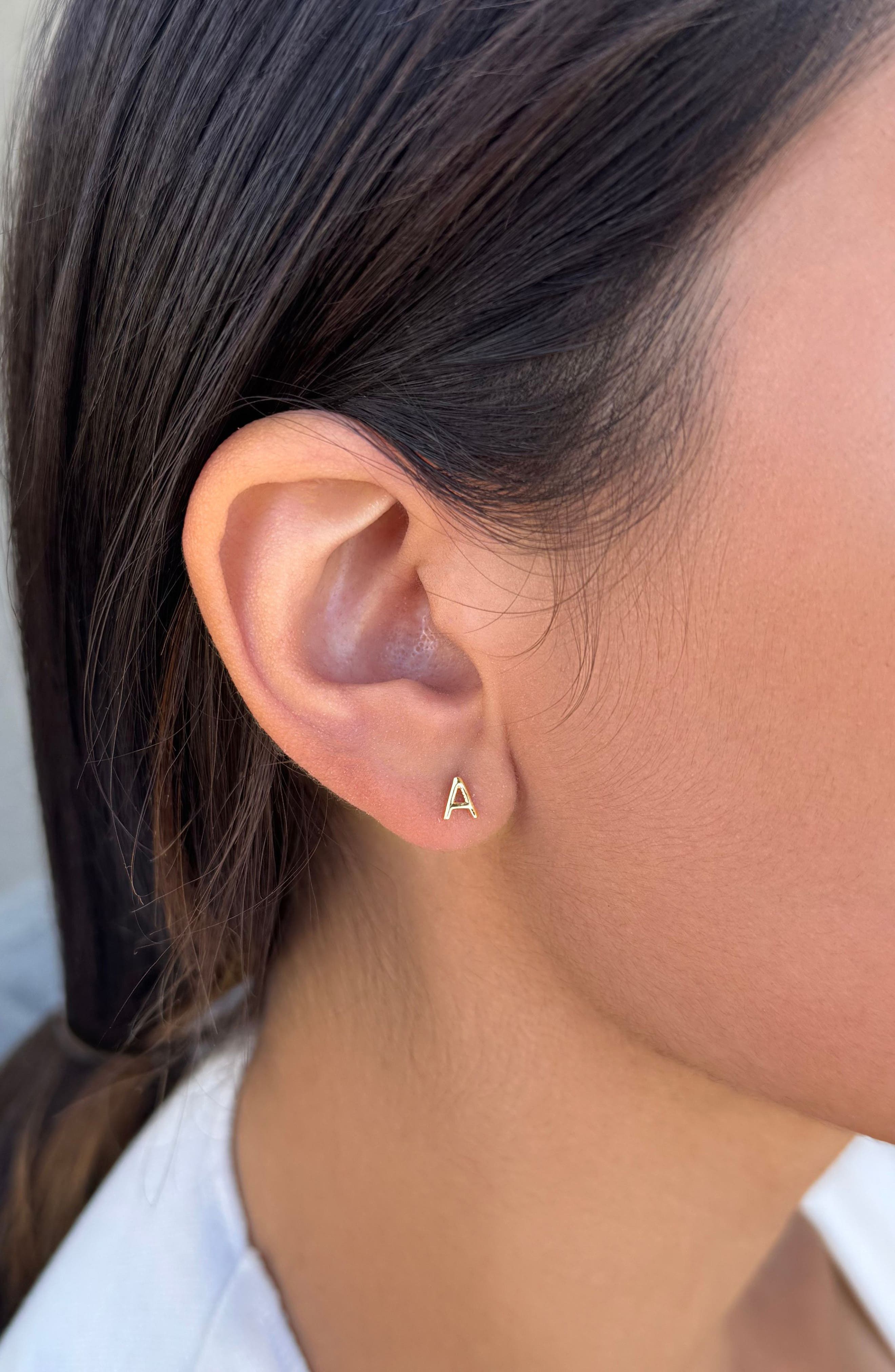 ADORNIA FINE Initial 925 Sterling Silver Stud Earring