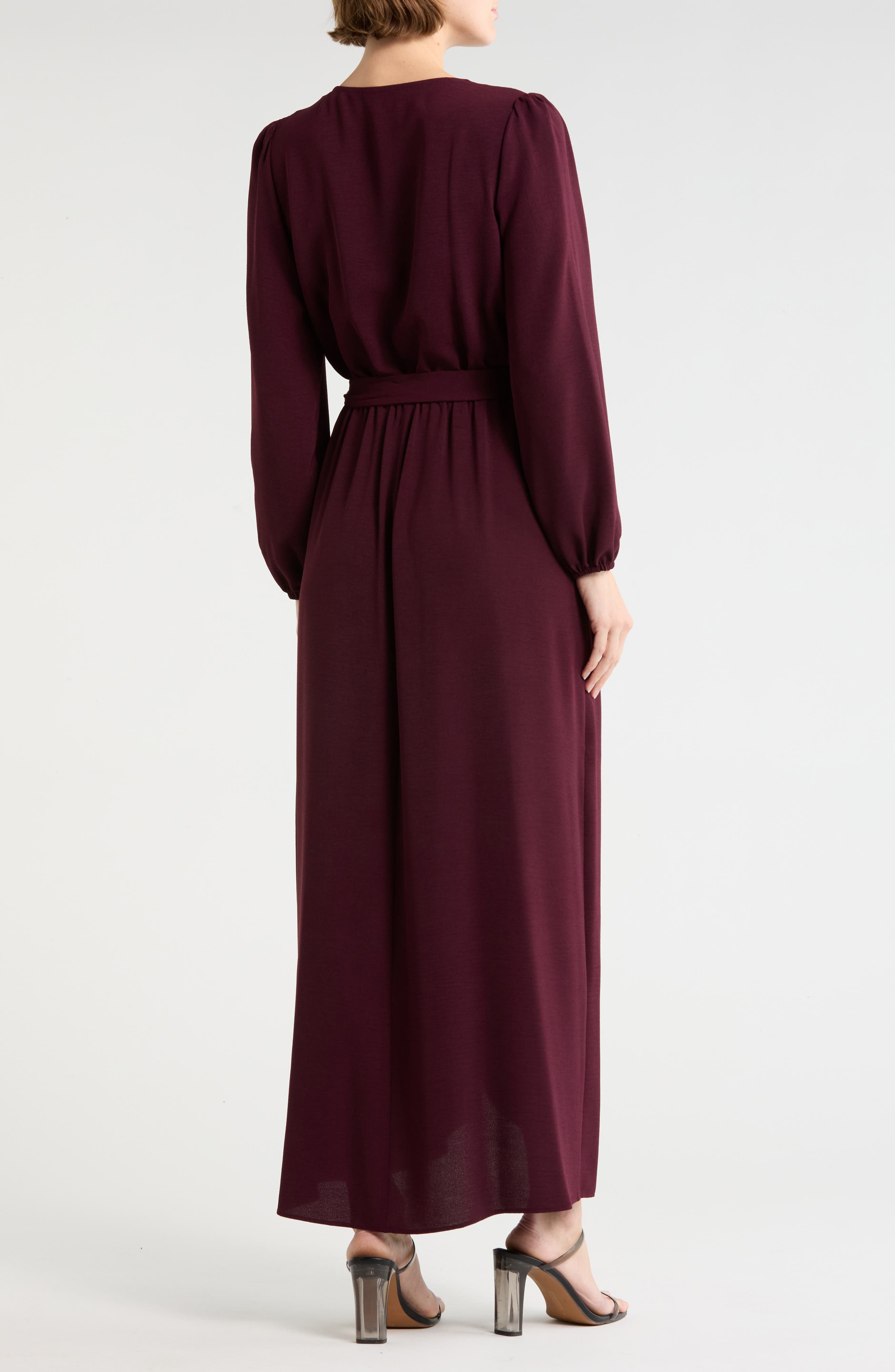 Connected Apparel Faux Wrap Long Sleeve Maxi Dress