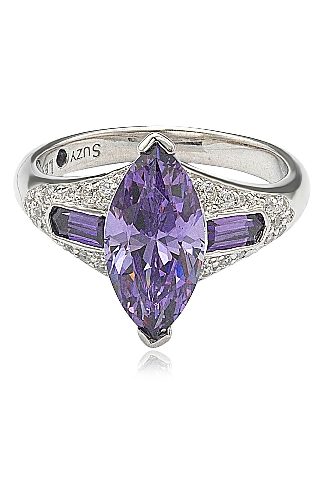 SUZY LEVIAN Sterling Silver Purple CZ Marquise Ring