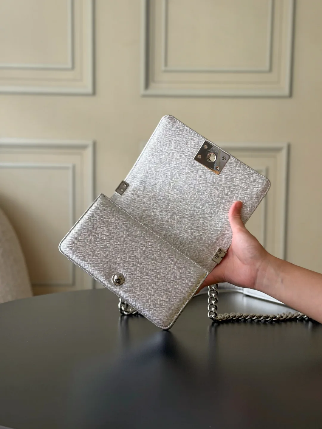 Chanel Silver Quilted Leather Crossbody Bag product photo from LabelPicks