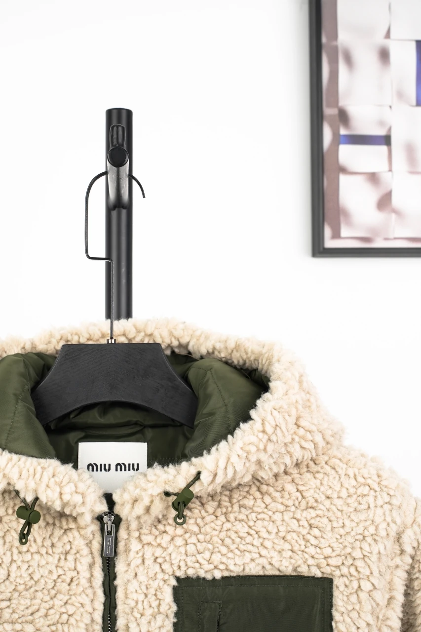 Miu Miu Beige Sherpa Look Hooded Down Jacket product photo from LabelPicks