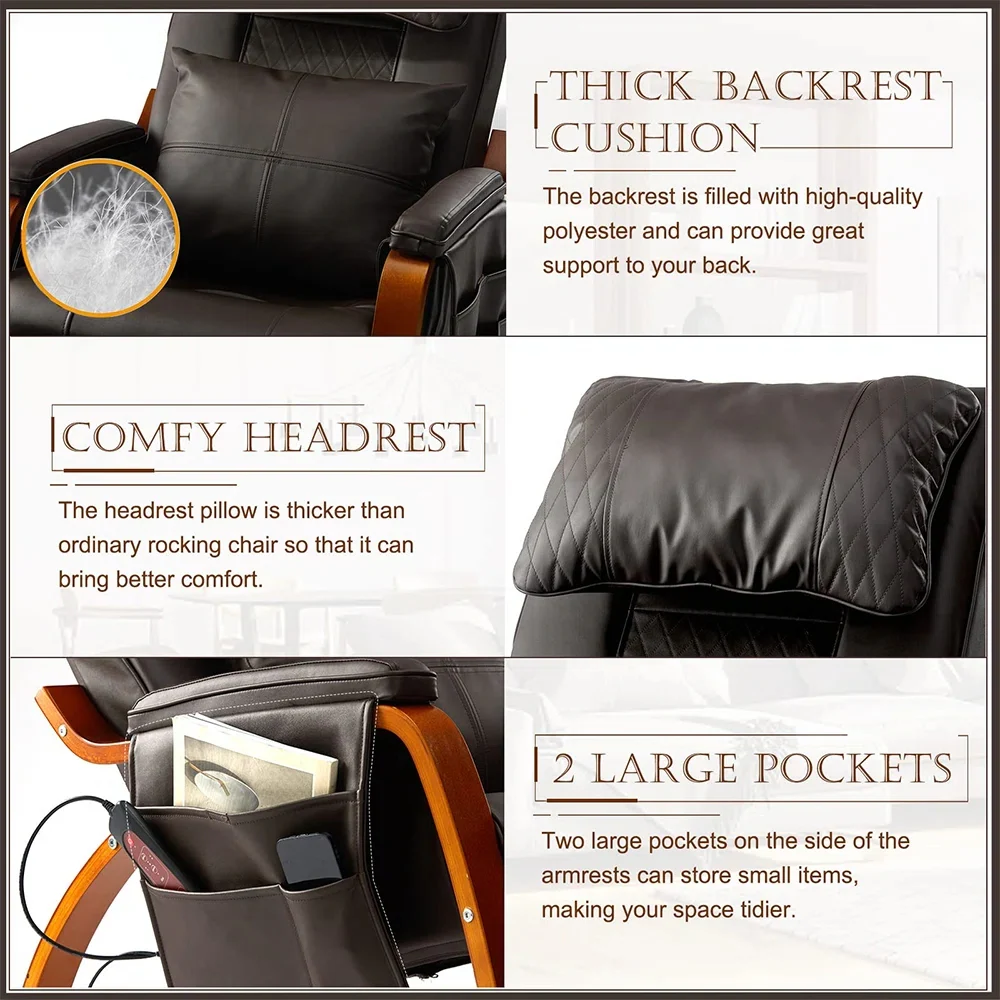 Heated Massage Rocking Chair - PU Leather Recliner with Vibration