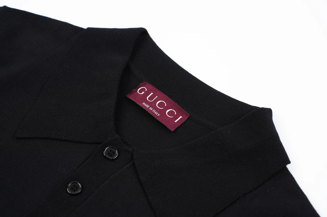 GUCCI Black Intarsia Pocket Knit Polo Shirt product photo from LabelPicks