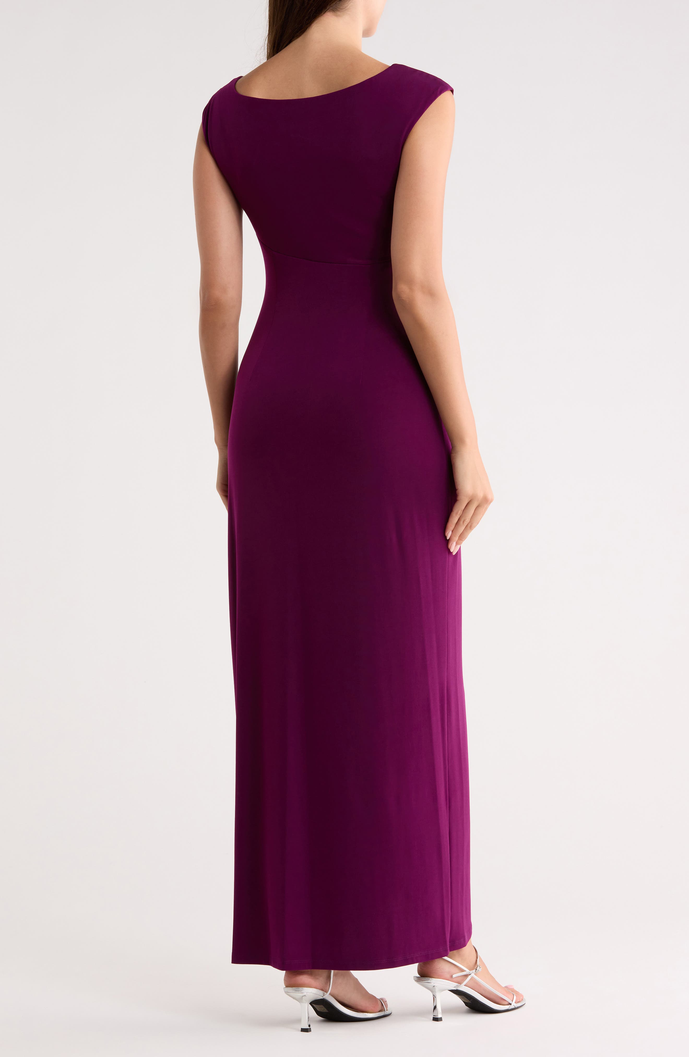 Connected Apparel Crystal Notch Side Ruched Gown