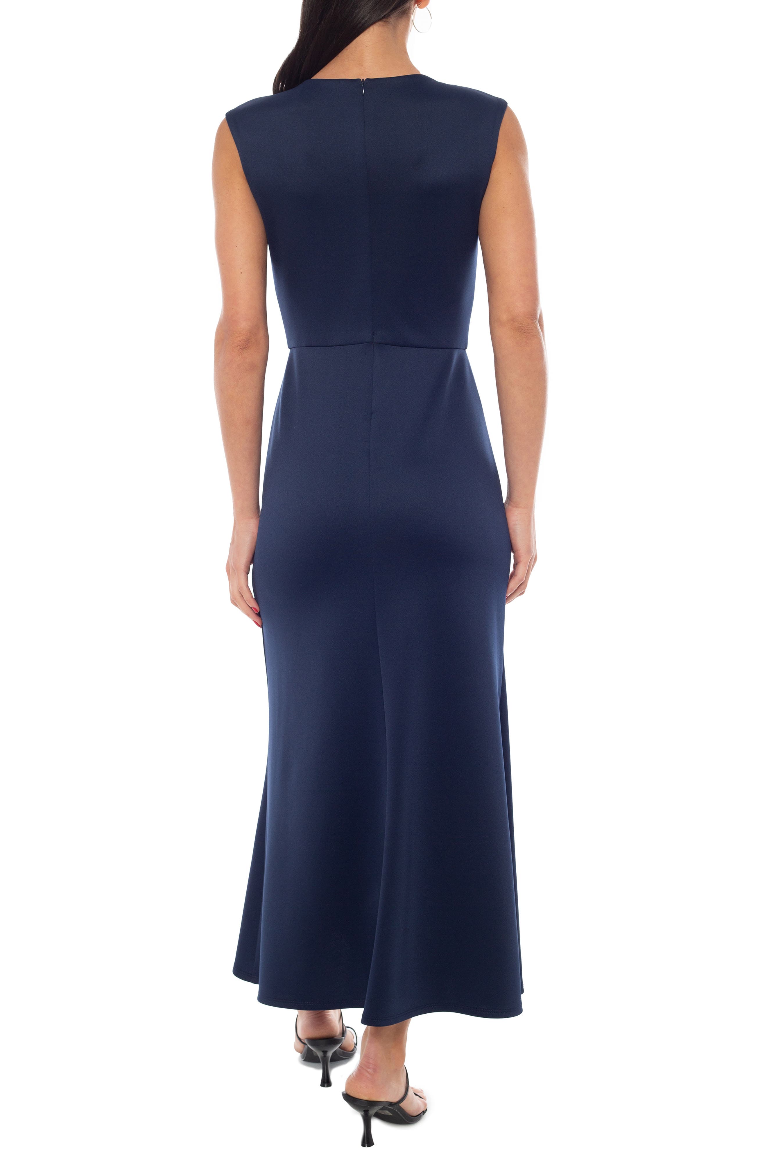Oleg Cassini Twisted Neck Scuba Crepe Midi Dress