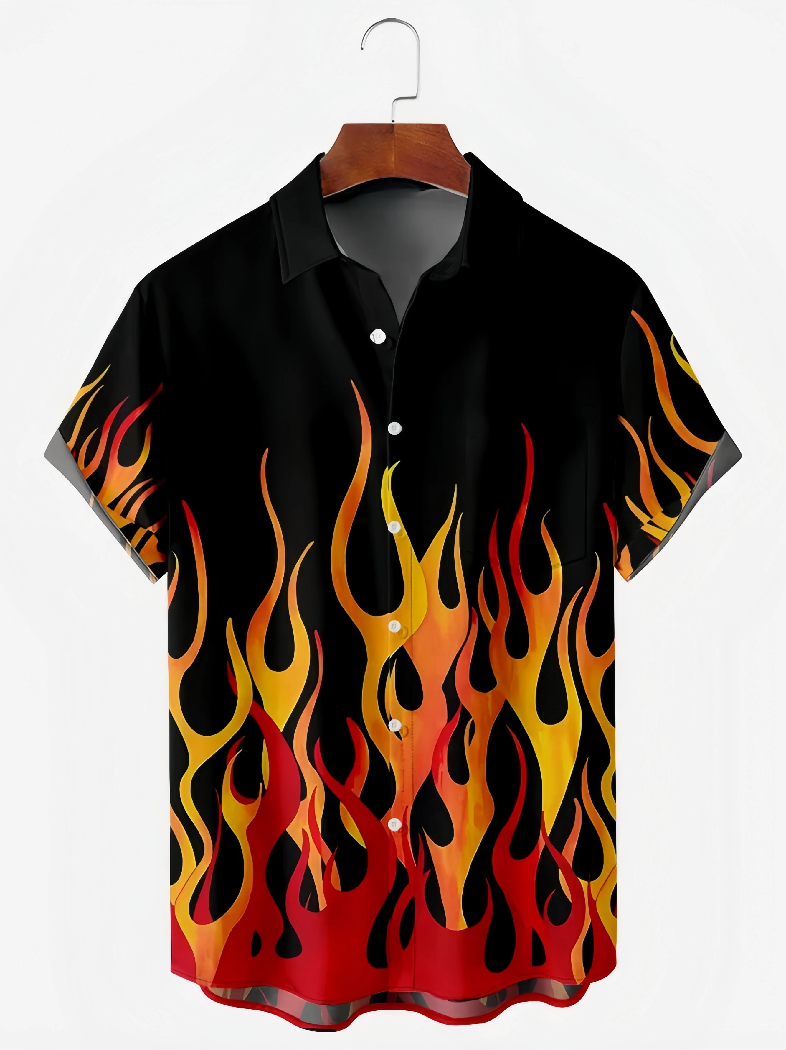 Flame Pattern Chest Pocket Short Sleeve Shirt
