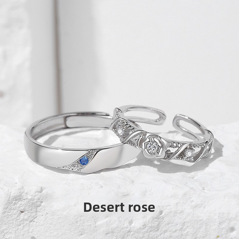 Original design rose couple rings, sterling silver, a pair for men and women, Korean style, simple and versatile, minimalist ring set, perfect as a gift
