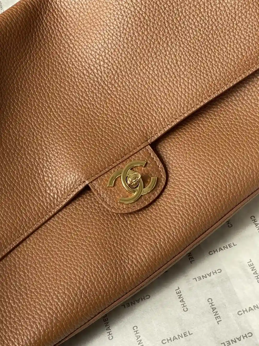 Chanel Brown Classic Flap Grained Leather Shoulder Bag product photo from LabelPicks