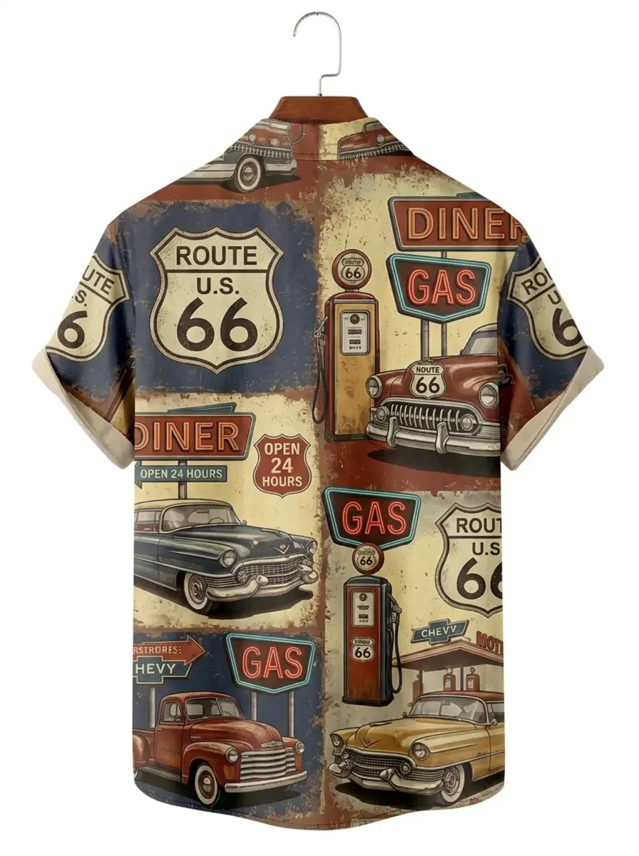 Men's printed shirts Vintage Route 66 Car Hawaiian Shirt