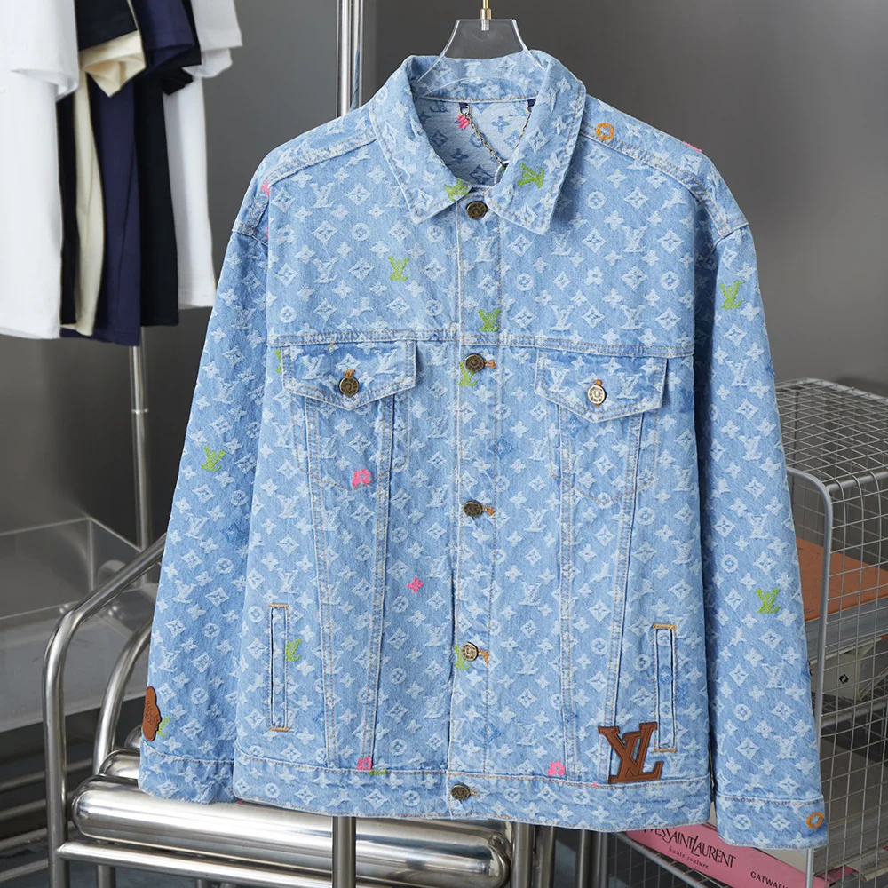 Old Flower Print Long Sleeved Denim Jackets