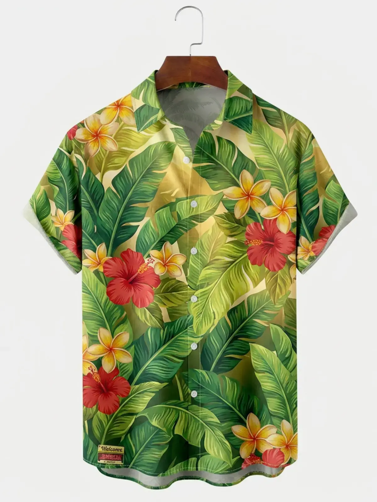 Men's printed shirts Tropical Hibiscus Plumeria Aloha Shirt