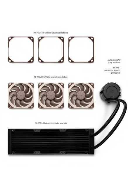 NOCTUA NL-LC1-36 360mm AIO Liquid Cooler / Asetek Water Cooling  / Three-Speed Pump Quiet Low Noise - GreshamTech