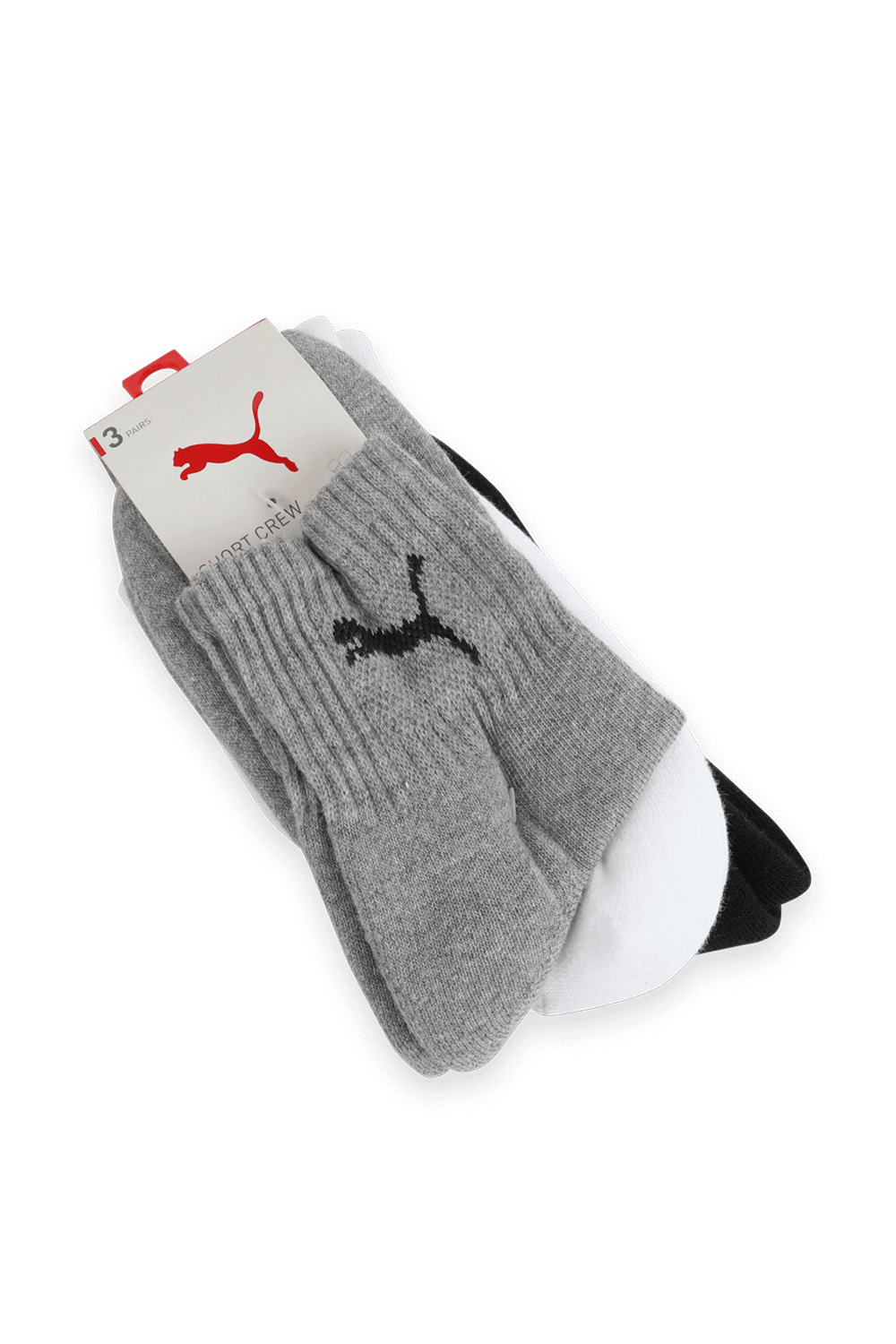 PUMA מארז של שלושה זוגות גרביים בגווני שחור, לבן ואפור