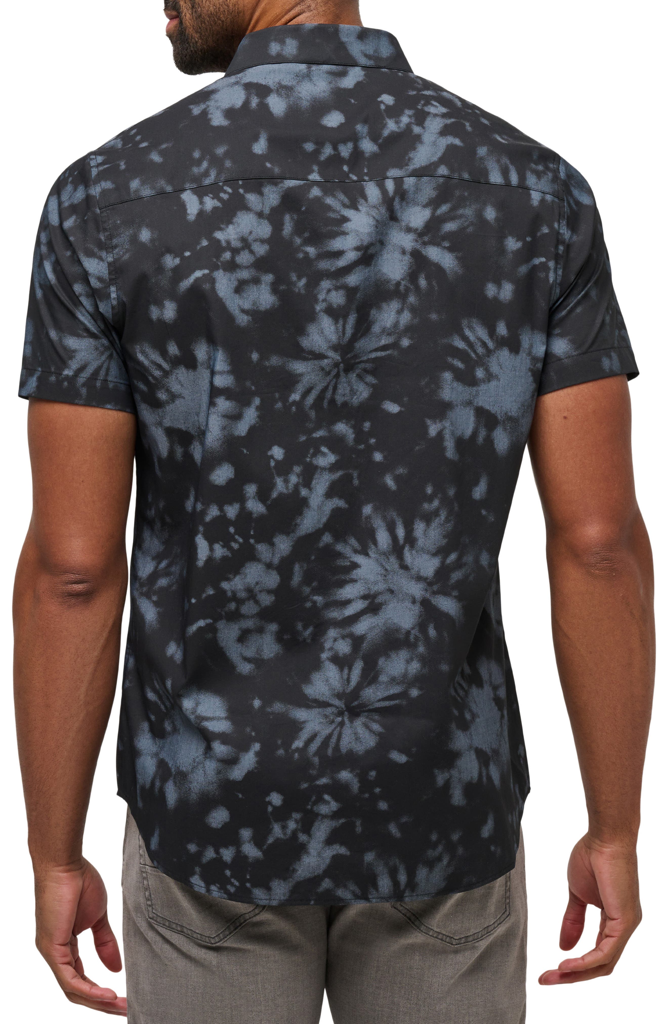 TravisMathew Warmer Tides Tie Dye Short Sleeve Stretch Button-Up Shirt