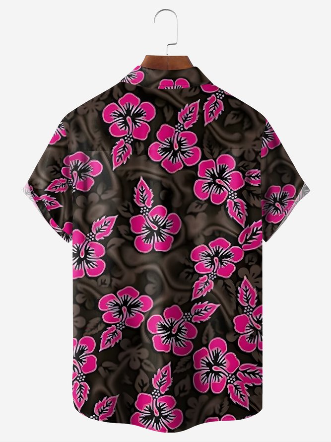 Floral Chest Pocket Short Sleeve Hawaiian Shirt