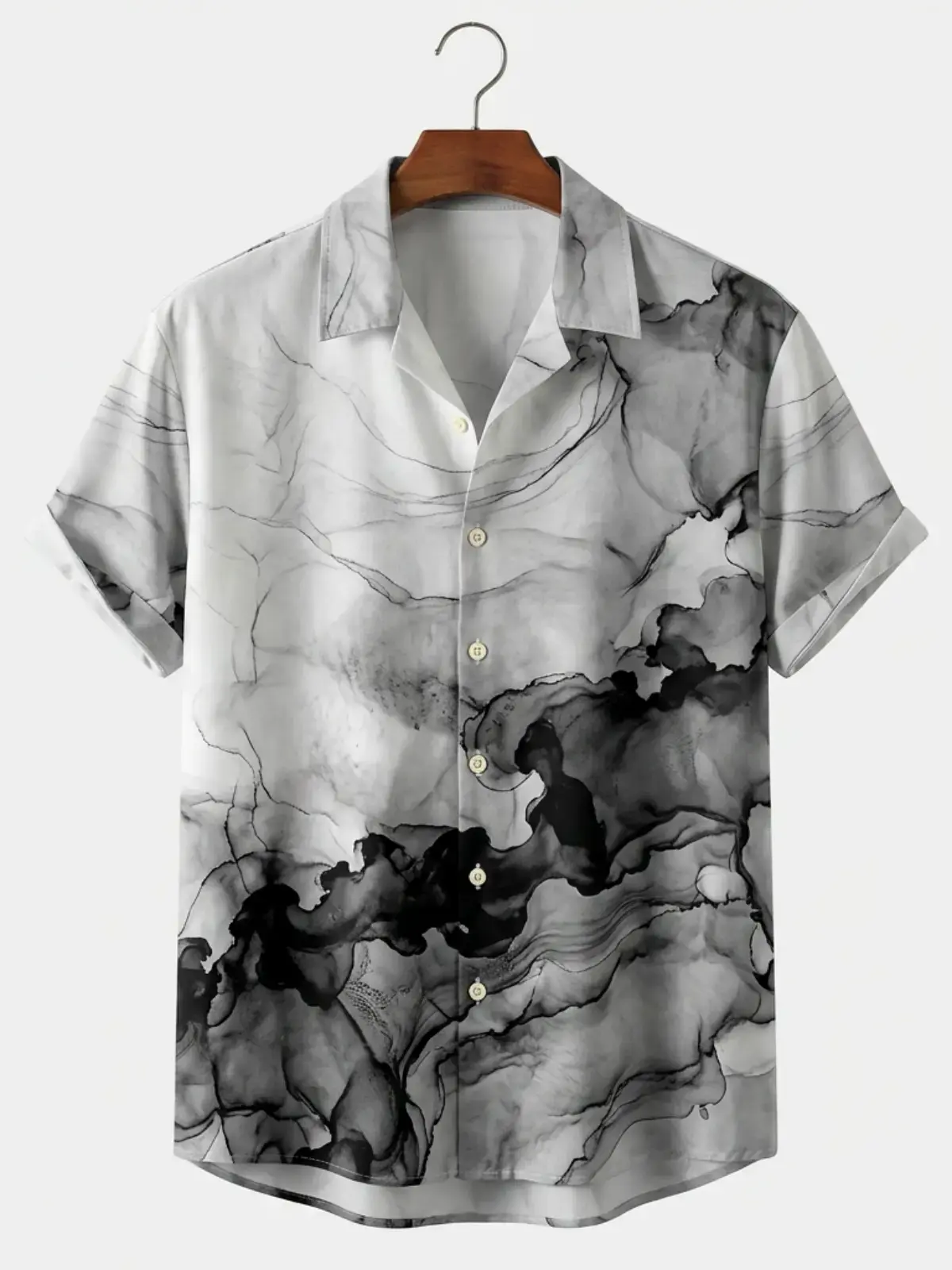 Men's printed shirts Black and White Ink Marble Pattern Aloha Shirt