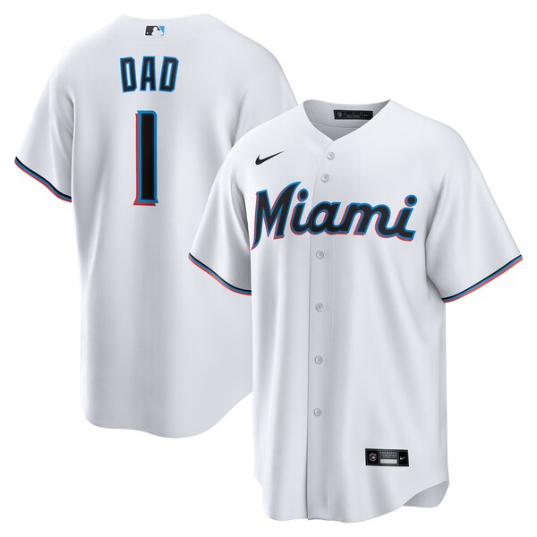 Miami Marlins Nike #1 Dad Home Replica Jersey - White